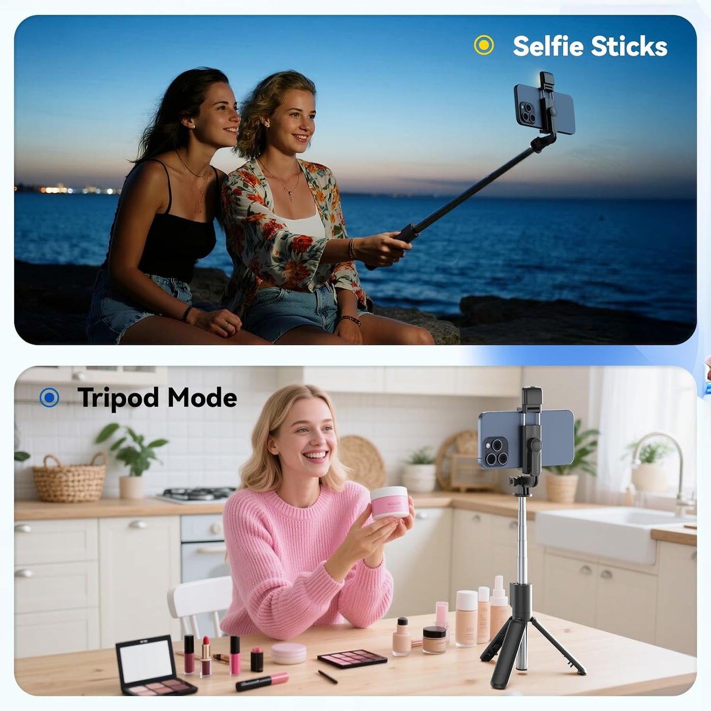Aourxiv 4-7'' Selfie Stick Tripod with Light, Retractable Selfie Stick Tripod with Wireless Remote Control