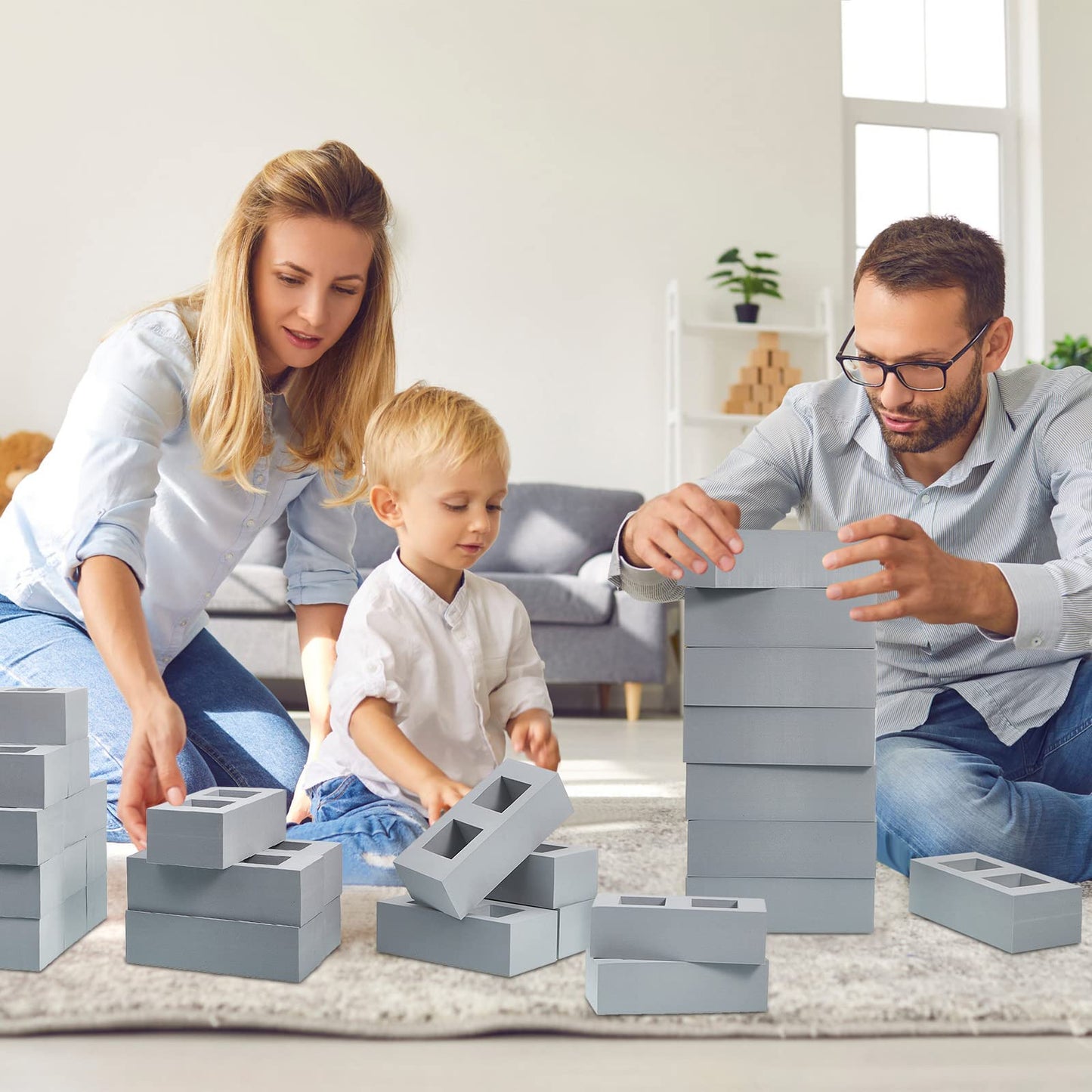 Deekin Foam Brick Building Blocks for Kids Thick Blocks Foam Large Fake Brick Construction Toy for Stacking Construction Gifts, 8 x 4 x 2.4 in(30 Pcs,Square Holes)