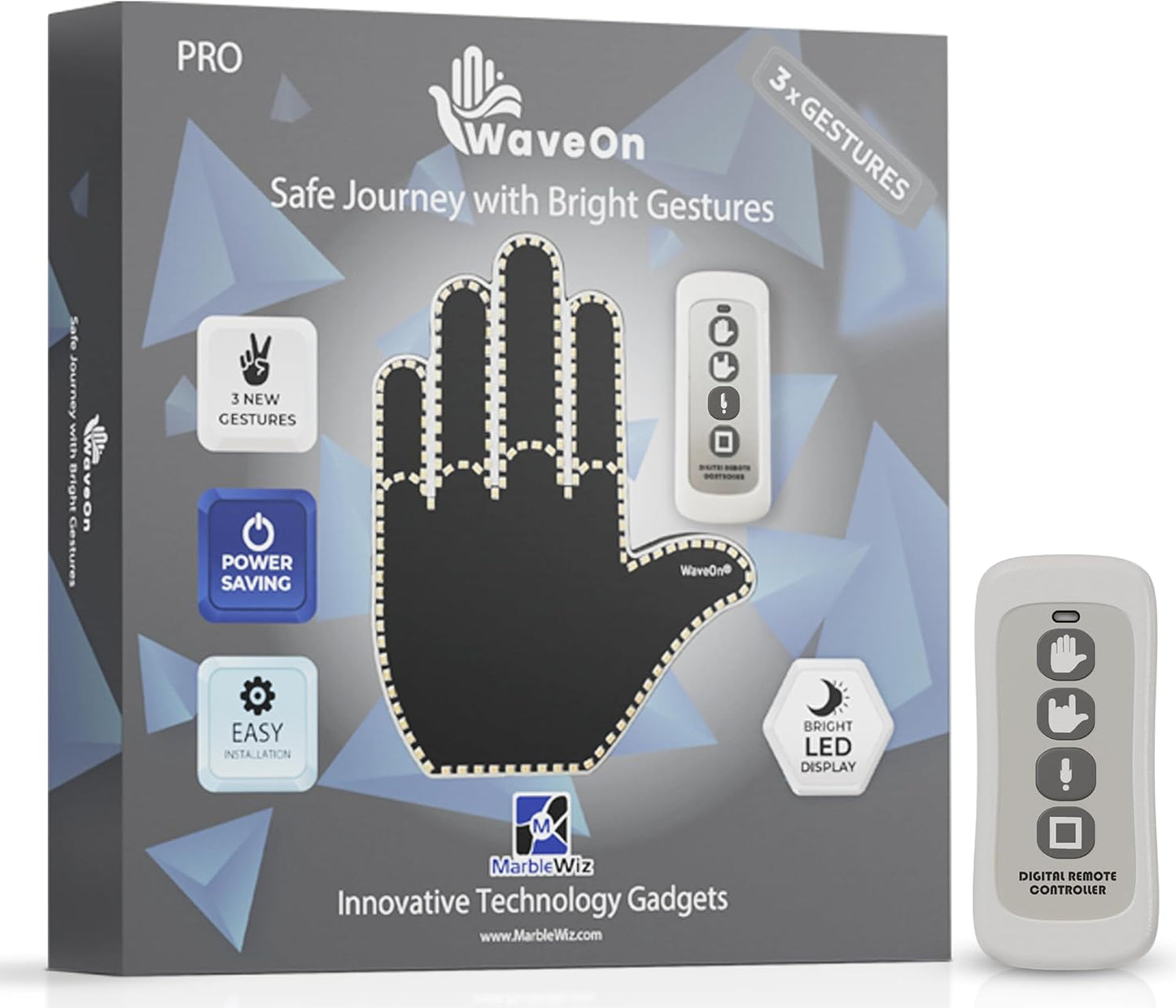 3 Communicate WaveOn Pro Gestures LED Display Fun Finger Car Light with Remote | with Other Drivers | Glogesture LED
