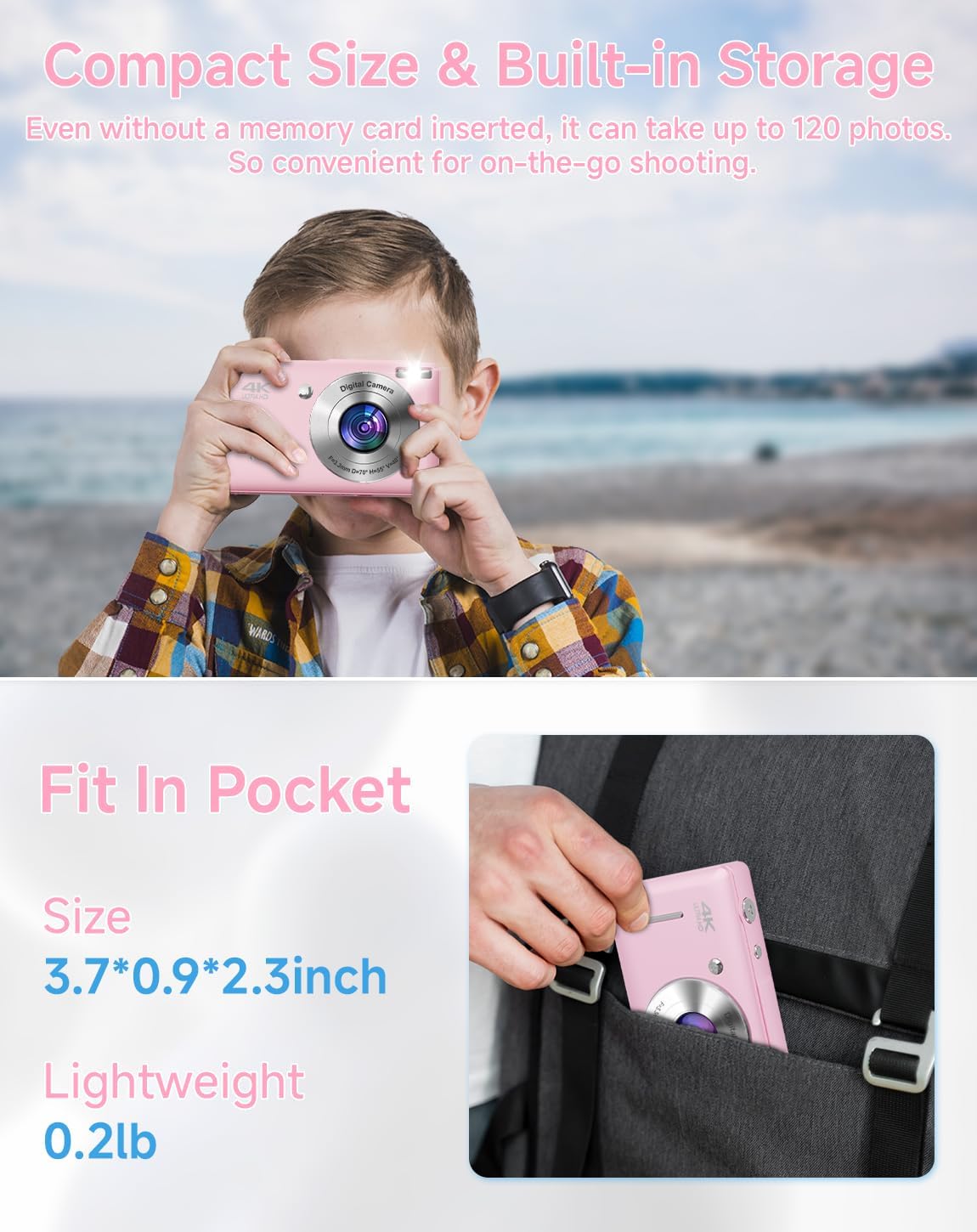 SMARTKLIK 1080P 44MP 16X 20 Digital Camera for Kids, FHD Point and Shoot Digital Camera with Face Detect, Smile