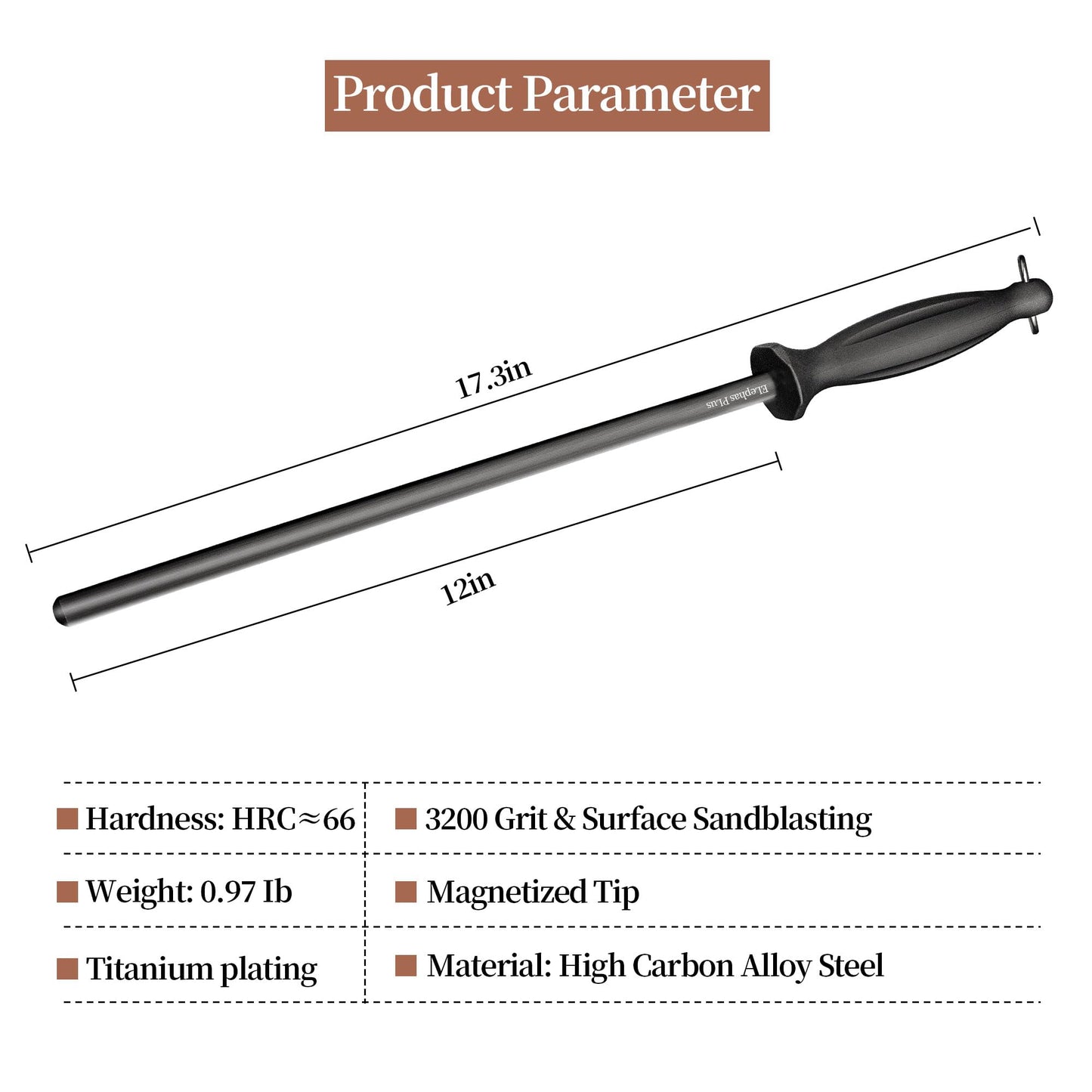 Efficient 12 Inch Honing Steel Sharpening Rod Knife Sharpener Steel For Kitchen Knives High Hardness, Honing Rod With Gift Box