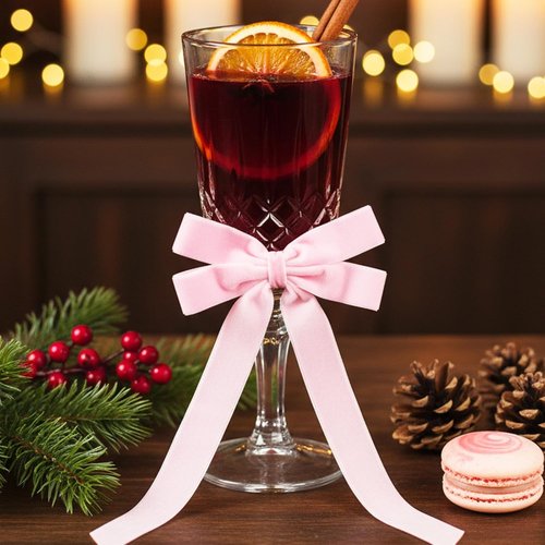 CIATBYYJ Velvet Ribbon Bows - 12 Pcs Pink Elegant Cake & Champagne Glass Decorations | Party, Wedding & Birthday Supplies