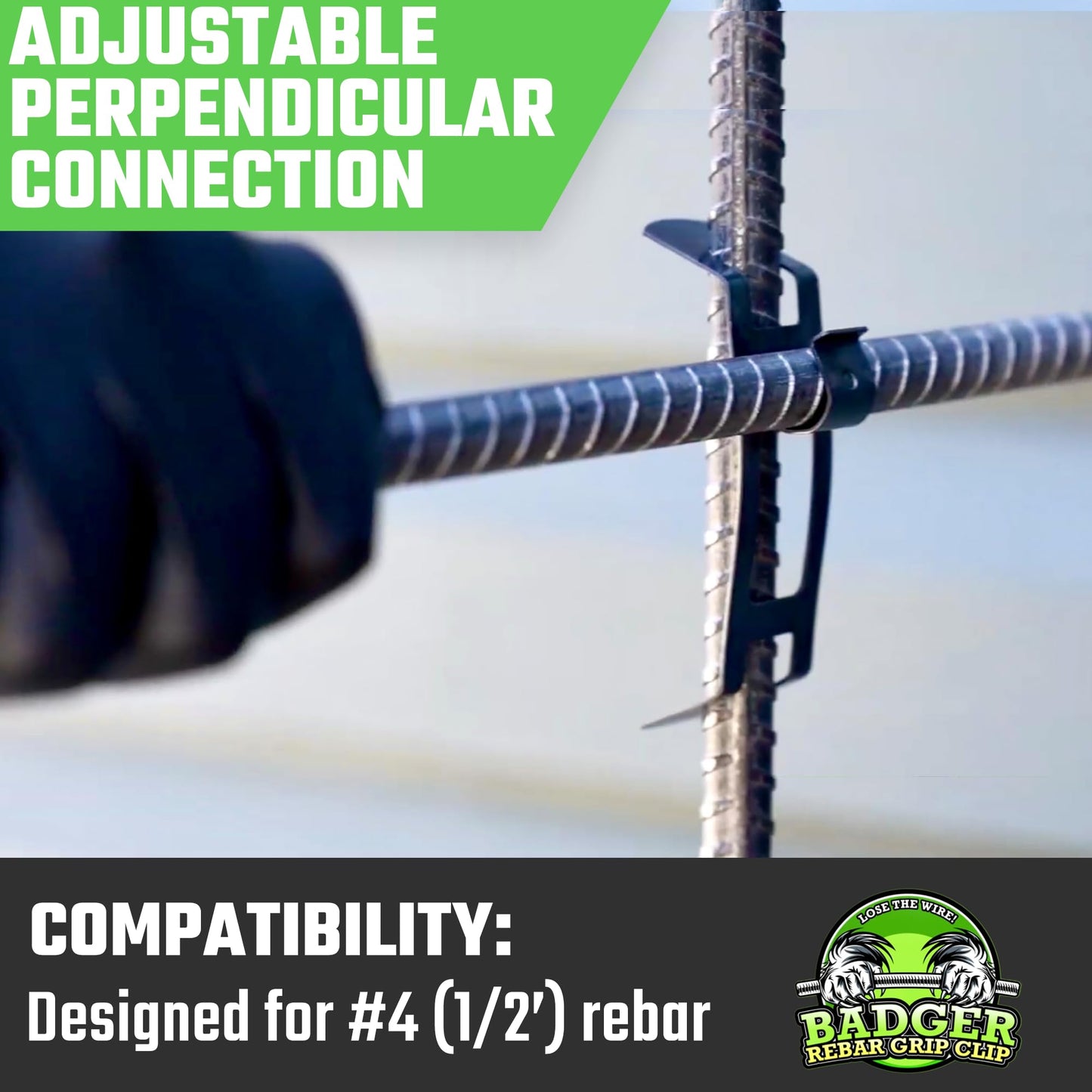 Badger Grip Clip - No Concrete Rebar Wire Ties Needed – Adjustable Rebar Connector for Faster Reinforcement Assembly – Ideal for Cages, Piers, Columns, Foundations, Floors, and Walls - 250 Count
