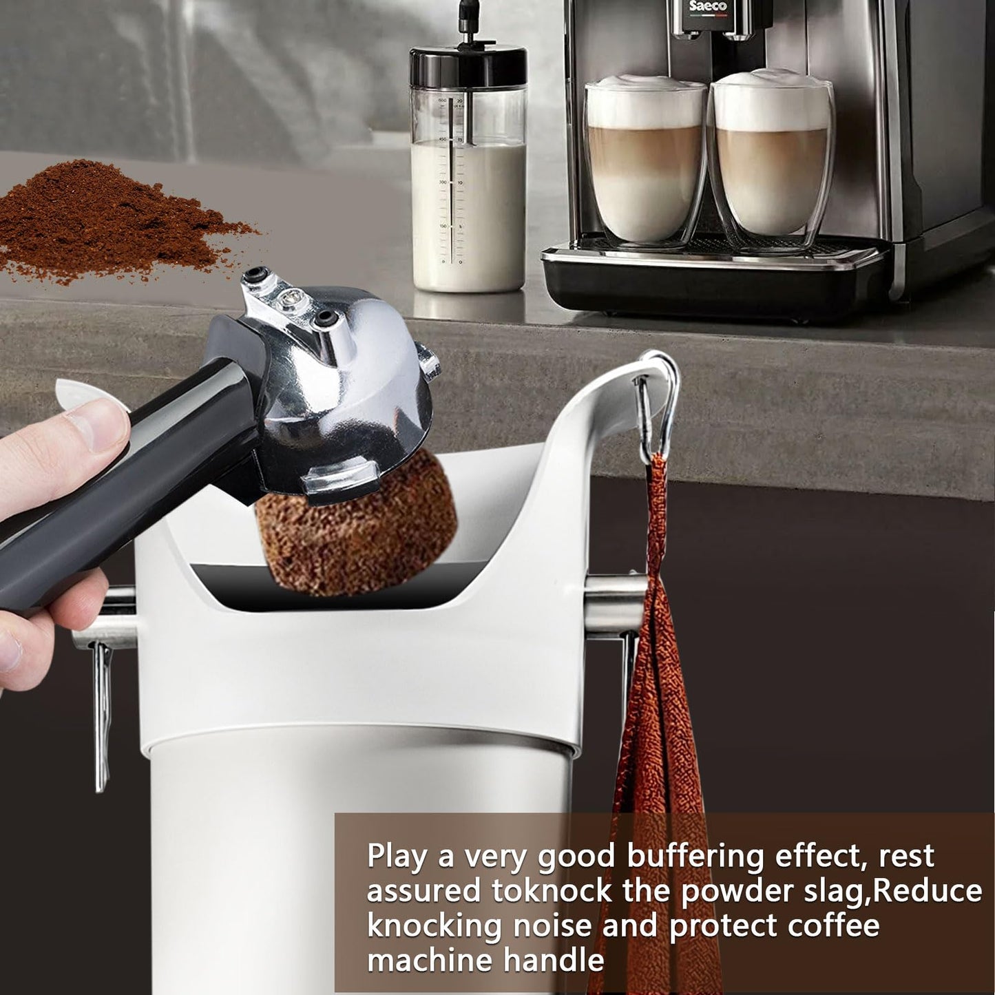 Gliery Knock Box for Espresso Grounds, Commercial Floor Standing Barista Style Absorbent Knockbox with Removable Non-Slip Base, Coffee Grind Collection Dump Bin,White