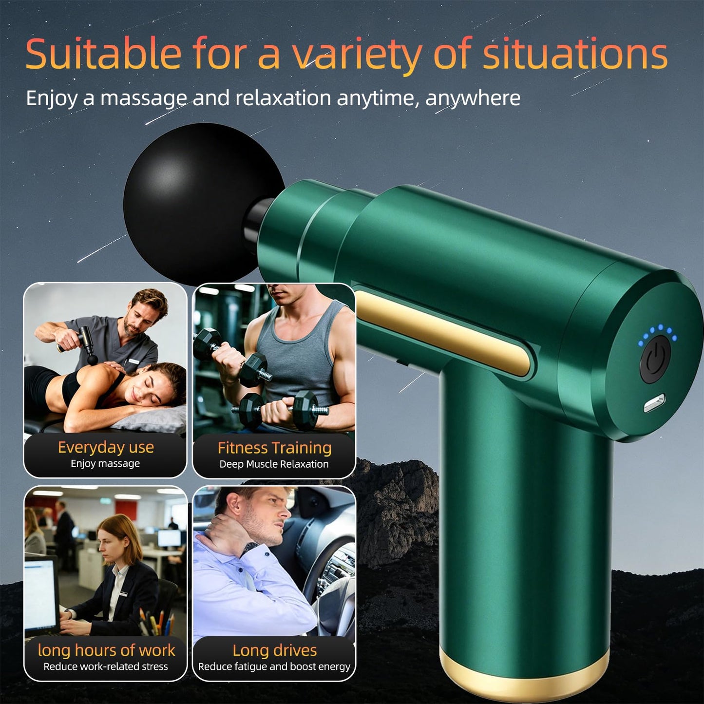 YUESHANHE Massage Gun, Electric Massager, Suitable for Whole Body to Relieve Fatigue, Replaceable Massage Head Impact Massager, The Best Choice for Gift Giving (Green-720)