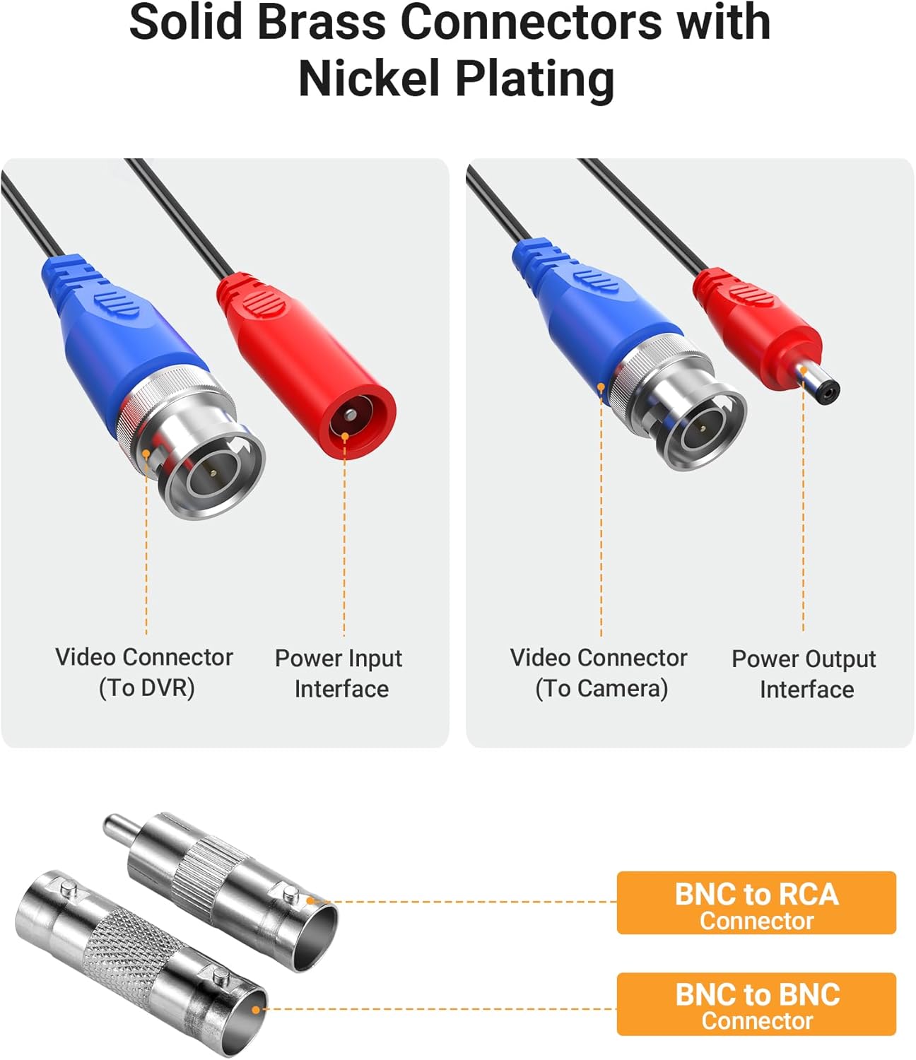 4 Pack 100ft/30m 100pcs Anlapus All-in-One Video Power Cable, BNC Extension Surveillance Camera Cables for CCTV