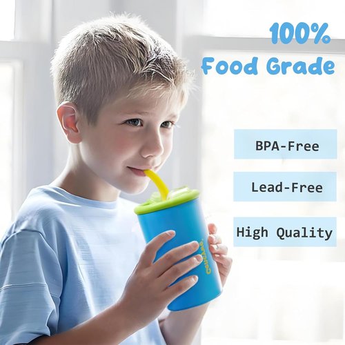 Gencywe Kids Stainless Steel Cups - 12 oz Double-Walled Sippy Tumblers with Straws & Lids | BPA-Free, Spill-Proof