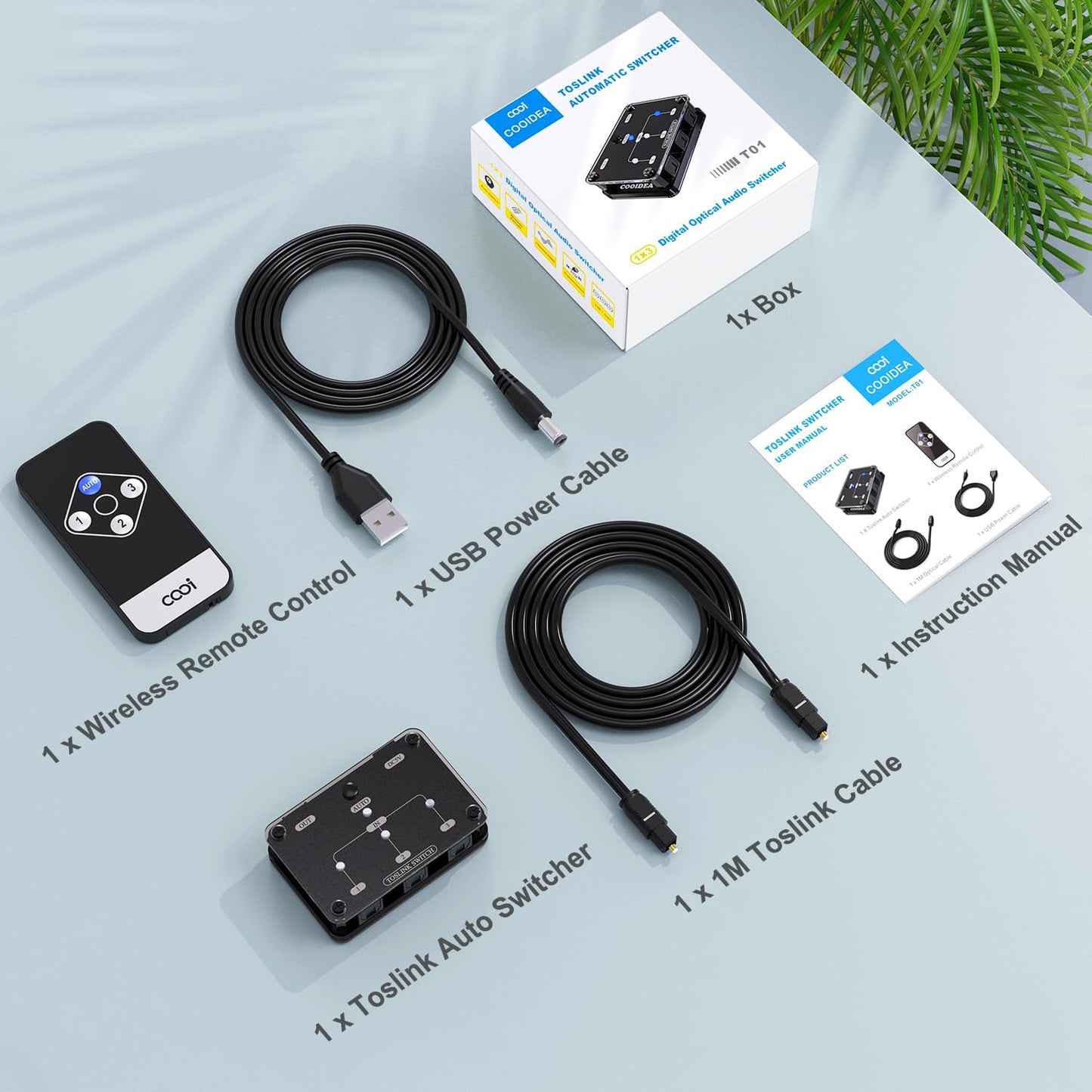 cooidea 3 1 192k/24Bit PCM2.0 Dolby-AC3 Toslink Automatic Switch Digital Optical Switcher in Out with Remote Control