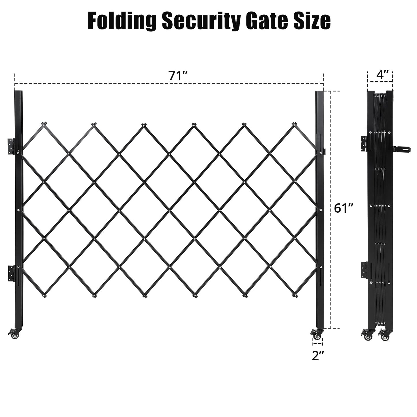 Garvee Scissor Gate Folding Security Door Gates, 61" H x 71" W Flexible Expanding Security Door - Steel Accordion, 360° Rolling Wheels with Padlock, Black