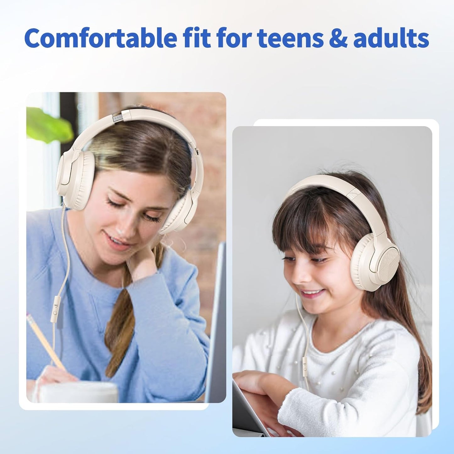 3.5mm 4.9ft MP3/4, Botesty Sound Headphones Wired with Microphone, Over Ear Foldable Plug in Headphones Corded
