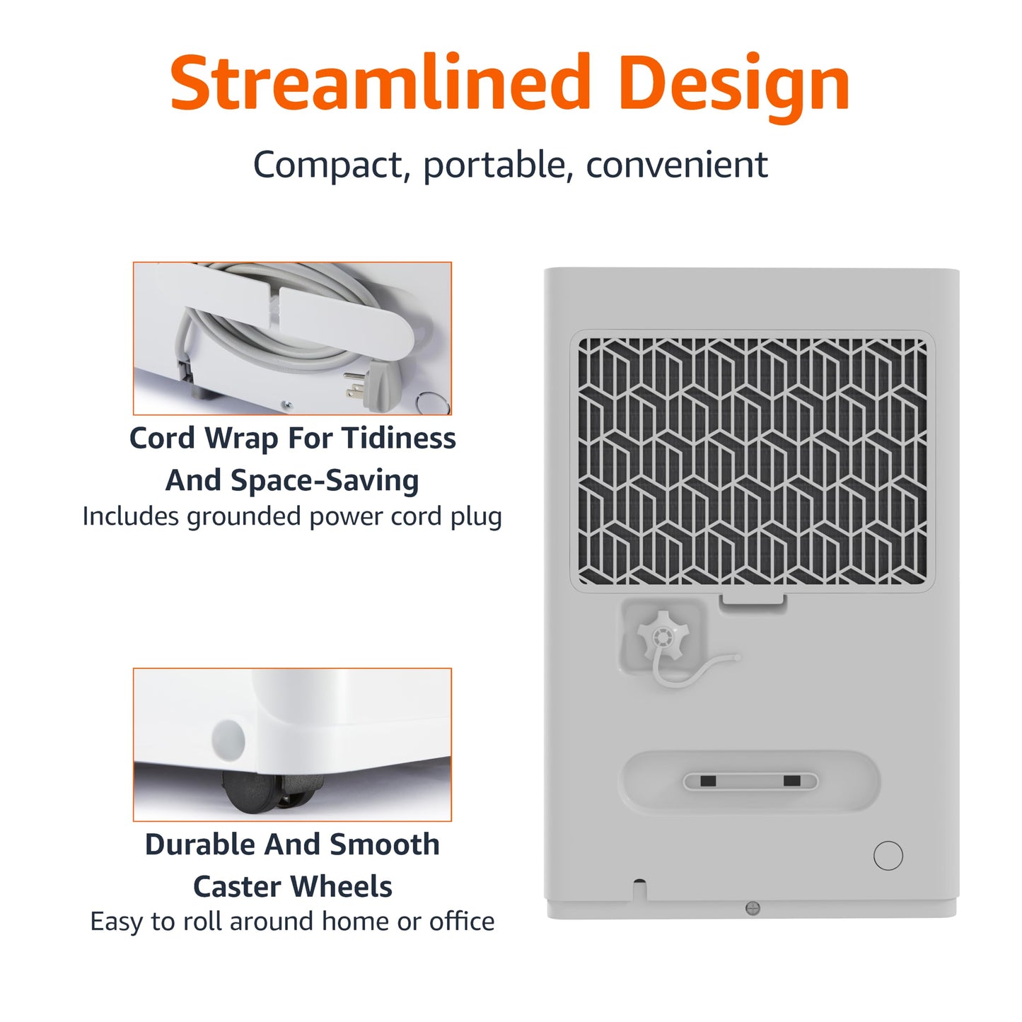 Amazon Basics 50-Pint Large Dehumidifier with Pump, Energy Star Certified, Humidity Control, Auto-Defrost, Timer, Overflow Protection for Rooms up to 4000 SFT, White
