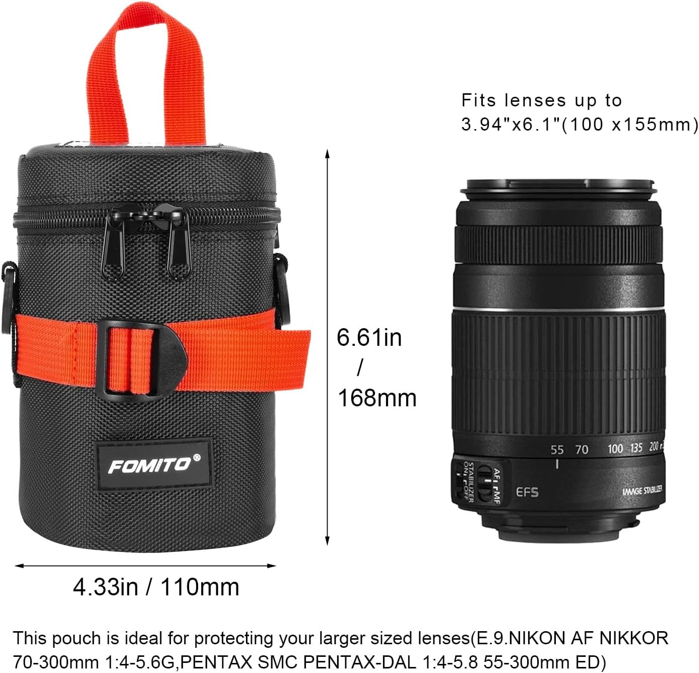 17-55mm/17-85mm,EF 35mm f2, 18-200mm/18-105mm/18-300mm, 56mm f1.2 3.94" 6.1"(D FOMITO Camera Lens Case Pouch Bag
