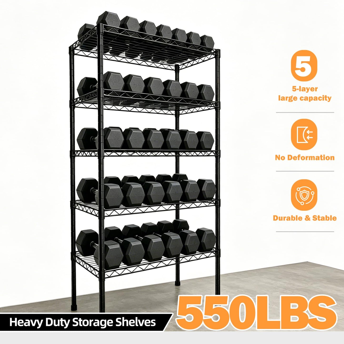 NULTRUMA Storage Shelves, Heavy Duty 5 Tier Storage Metal Shelves, 550LBS Capacity Adjustable Metal Wire Shelving Unit for Garage, Pantry, Kitchen, Closet, Commercial & Industrial Use