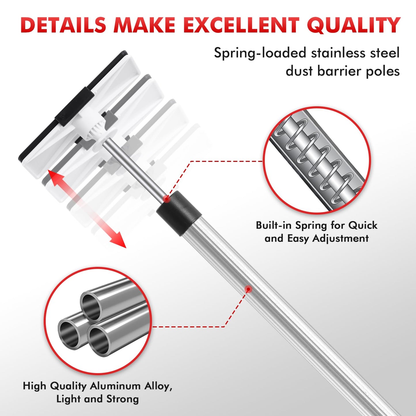 10FT Dust Barrier Poles 4 Pack withCarry Bag, Stainless Steel Retractable Zipper Wall Poles Kit for Renovation, Remodeling and Isolation Work