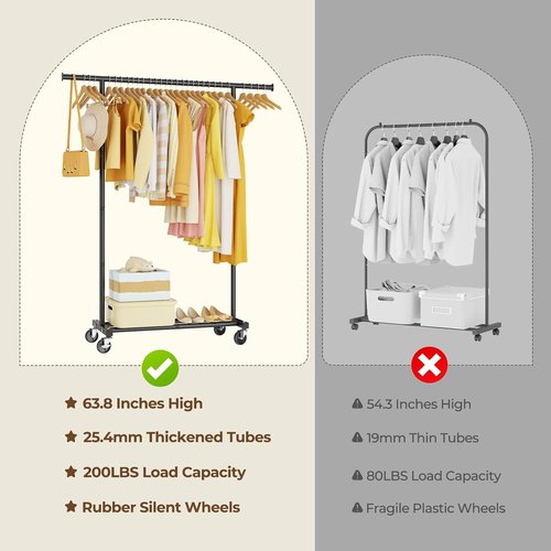 HYSEYY Clothing Rack - Portable Rolling Garment Rack with Wheels | Versatile Wardrobe Organizer for Laundry Room & Bedroom