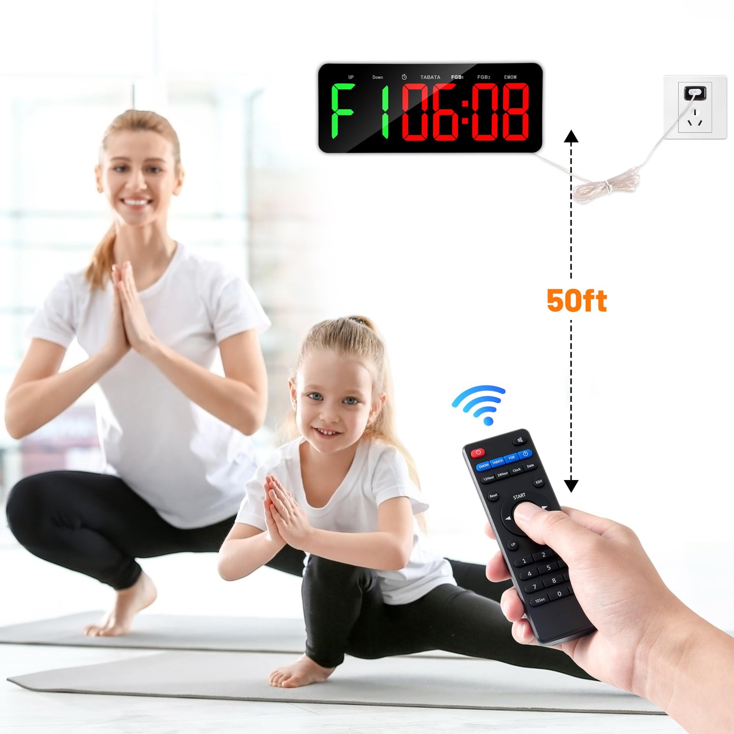 Faweskiy Upgraded Gym Timer Clock for Tabata/FBG/EMOM - Large Workout Clock for Home Gym with Remote Control, Count Down & Up | Stopwatch, Fitness Digital Timer for Home/Yoga/Boxing/Garage