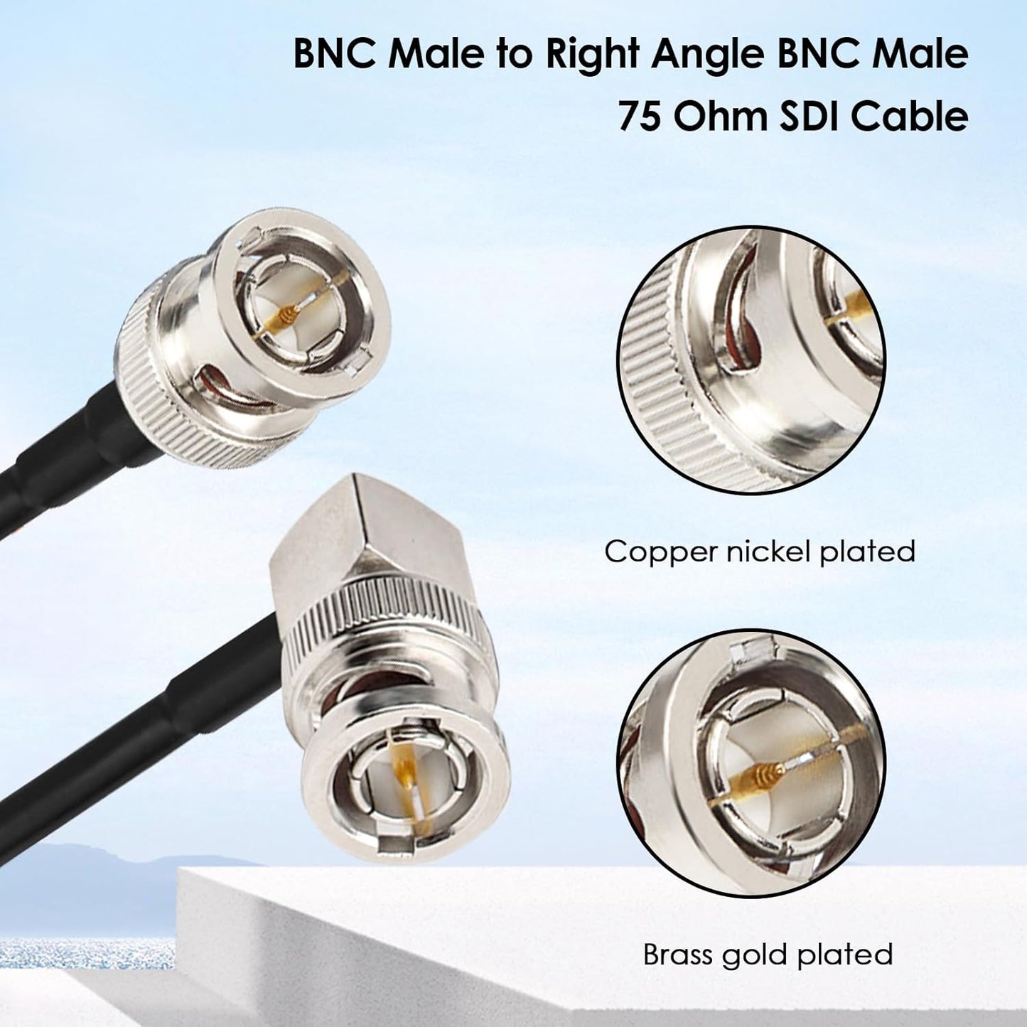 10FT, 75 RG179 3G/6G XRDS-RF SDI Cable Flexible BNC to BNC Right Angle Video Ohm Male Extension for HD Camera Monitor
