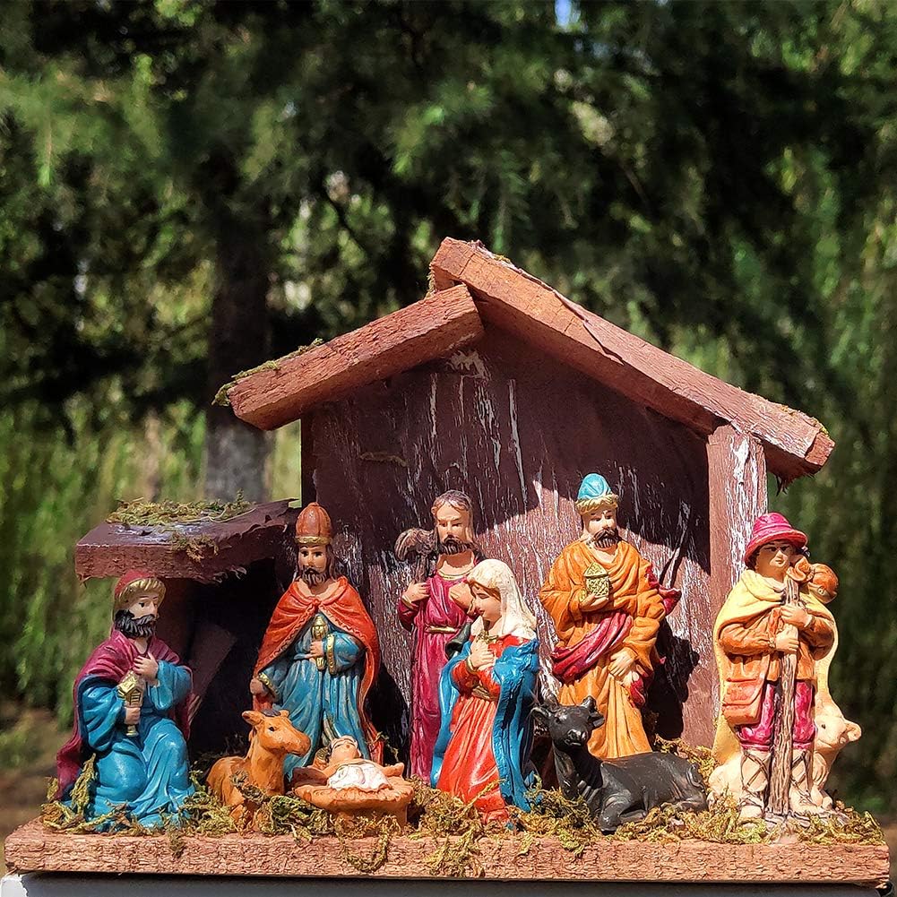 Regine Switzerland Christmas Nativity Figurine - Exquisite Nativity Scene Statue with Wooden Stable