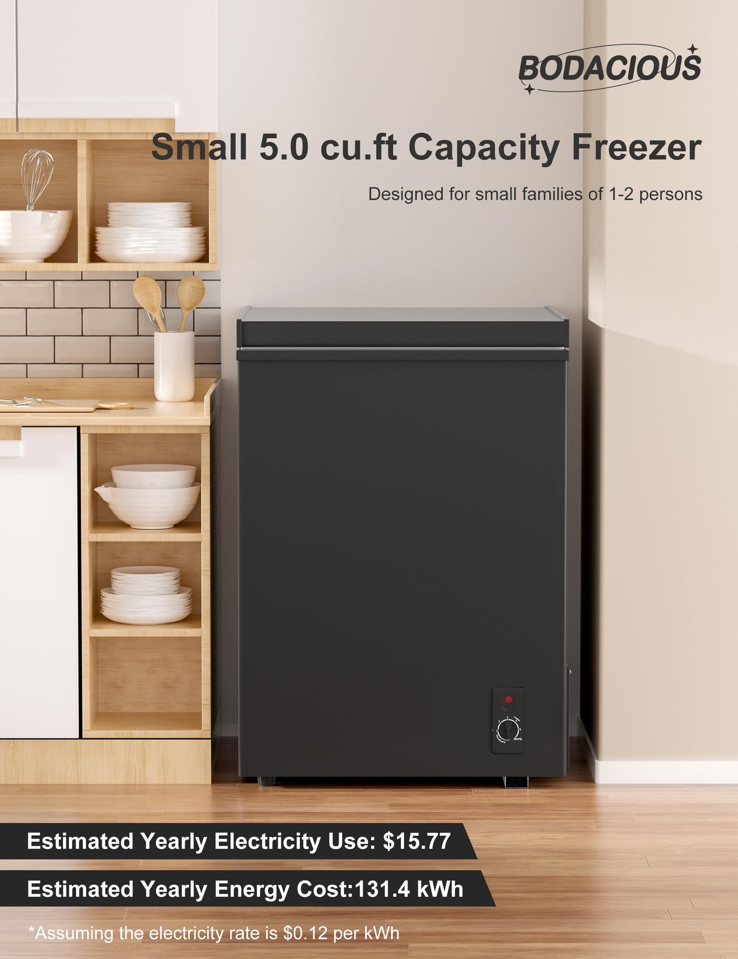Bodacious Ultra Quiet Deep Freezer – 5.0 Cu Ft, Compact Design, Fast Freeze, Low Power Consumption, Ideal for Home, Restaurant & Small Shops