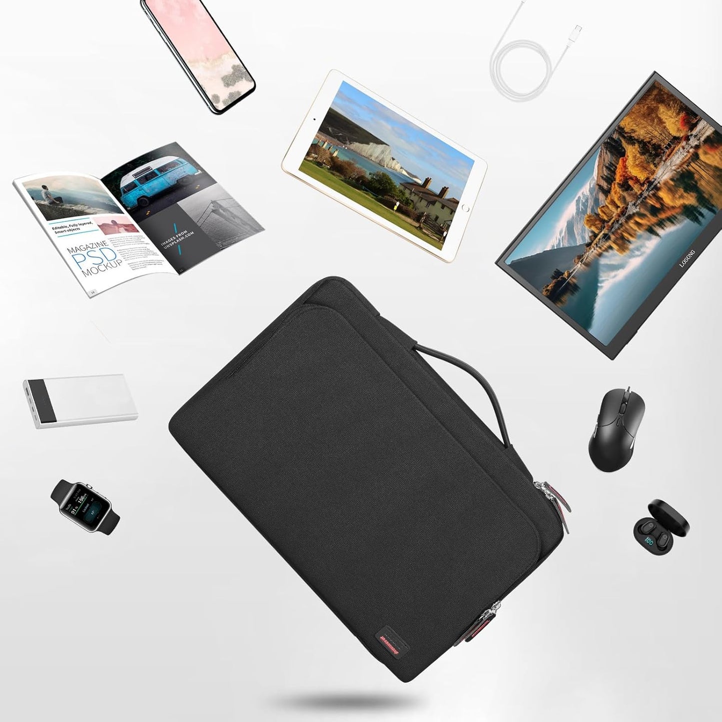 Losong 16.1/15.6 Inch 15.6 inch Portable Monitor Case, Laptop Protective Carrying Cover with PU Handle, Large Accessory