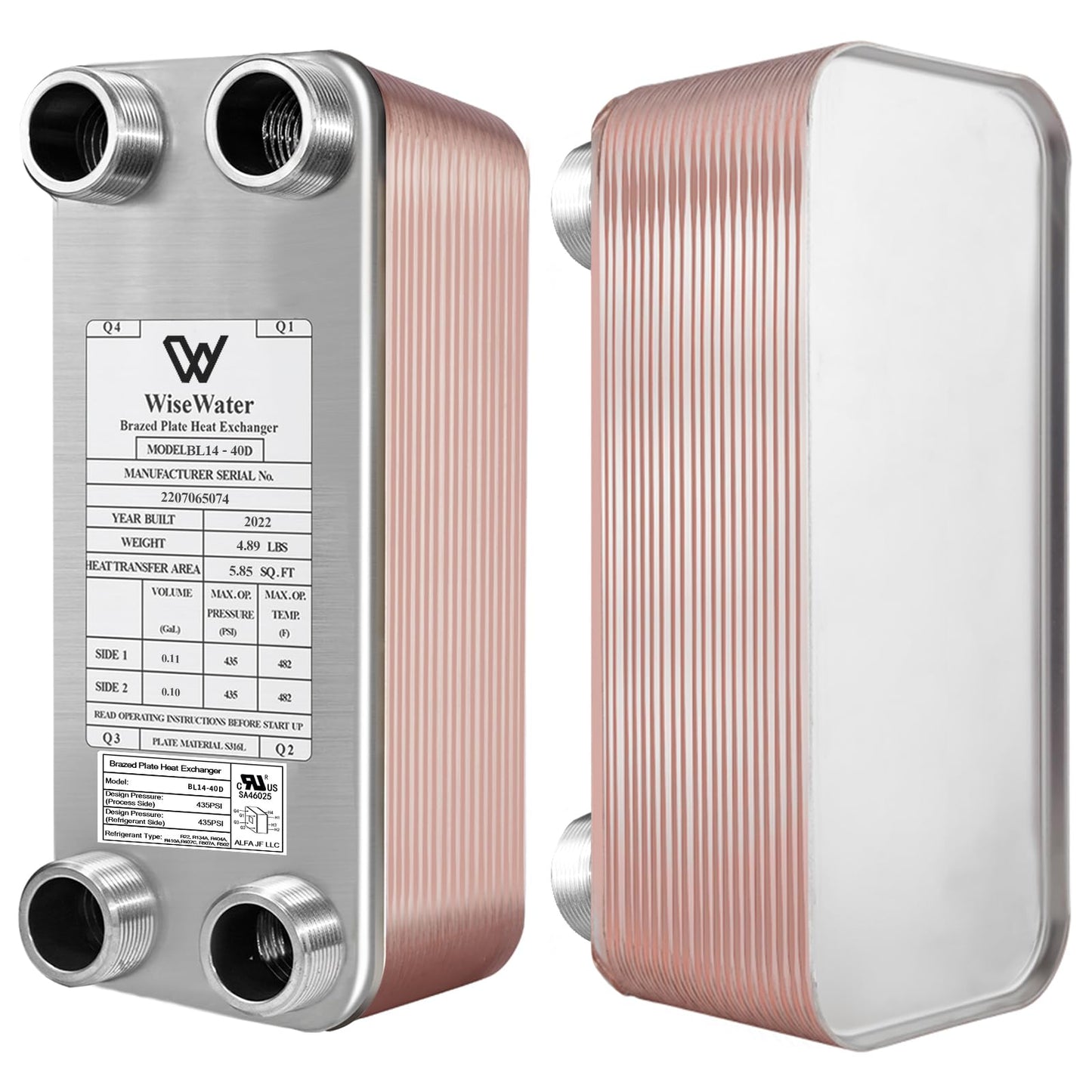 AB Plate Heat Exchanger, 3"x8" 30 Plates Water To Water Heat Exchanger, Copper/SS316L Stainless Steel Brazed Plate Heat Exchanger For Floor Heating, Water Heating, Snow Melting