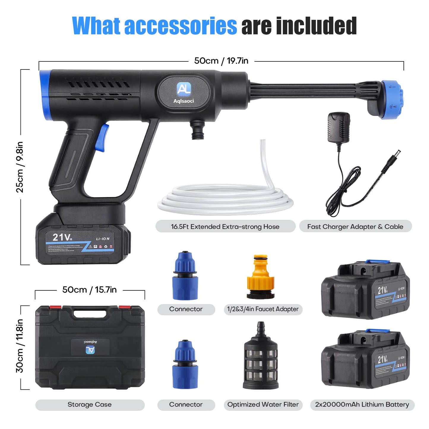 Cordless Portable Cleaning Tools, Brushless Portable Power Machine with LCD Display,100 Levels Adjustable,2×21VRechargeable Batteries 6-in-1 Nozzle Sprayer for Car,Patio,RV,Fence & Yard Cleaning