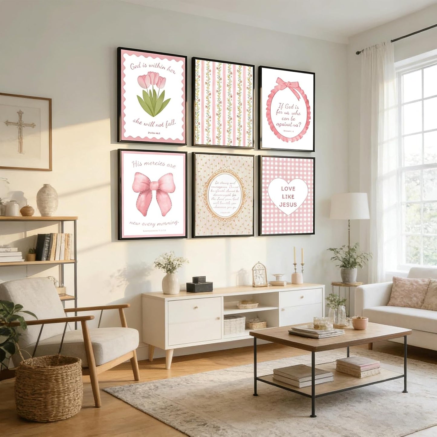 Skiennix 6Pcs Pink Bible Verses Wall Art - Trendy Floral Scripture Prints for Girls' Room | 8x10in Unframed