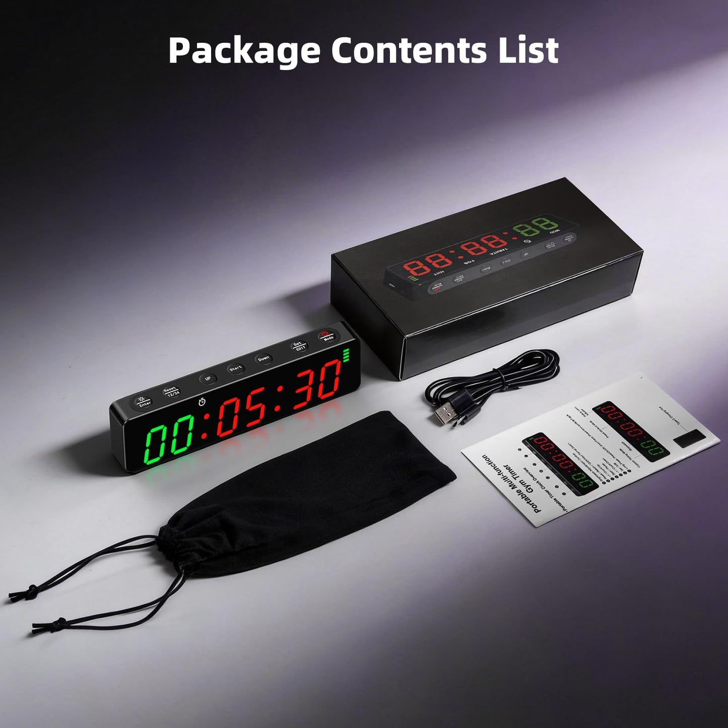 Tempospark Portable Workout Timer, Workout Clock for Home Gym Garage Boxing, Gym Timer Clock with Strong Magnet, Powerful Battery, Adjustable Brightness for Fitness Enthusiasts Coaches