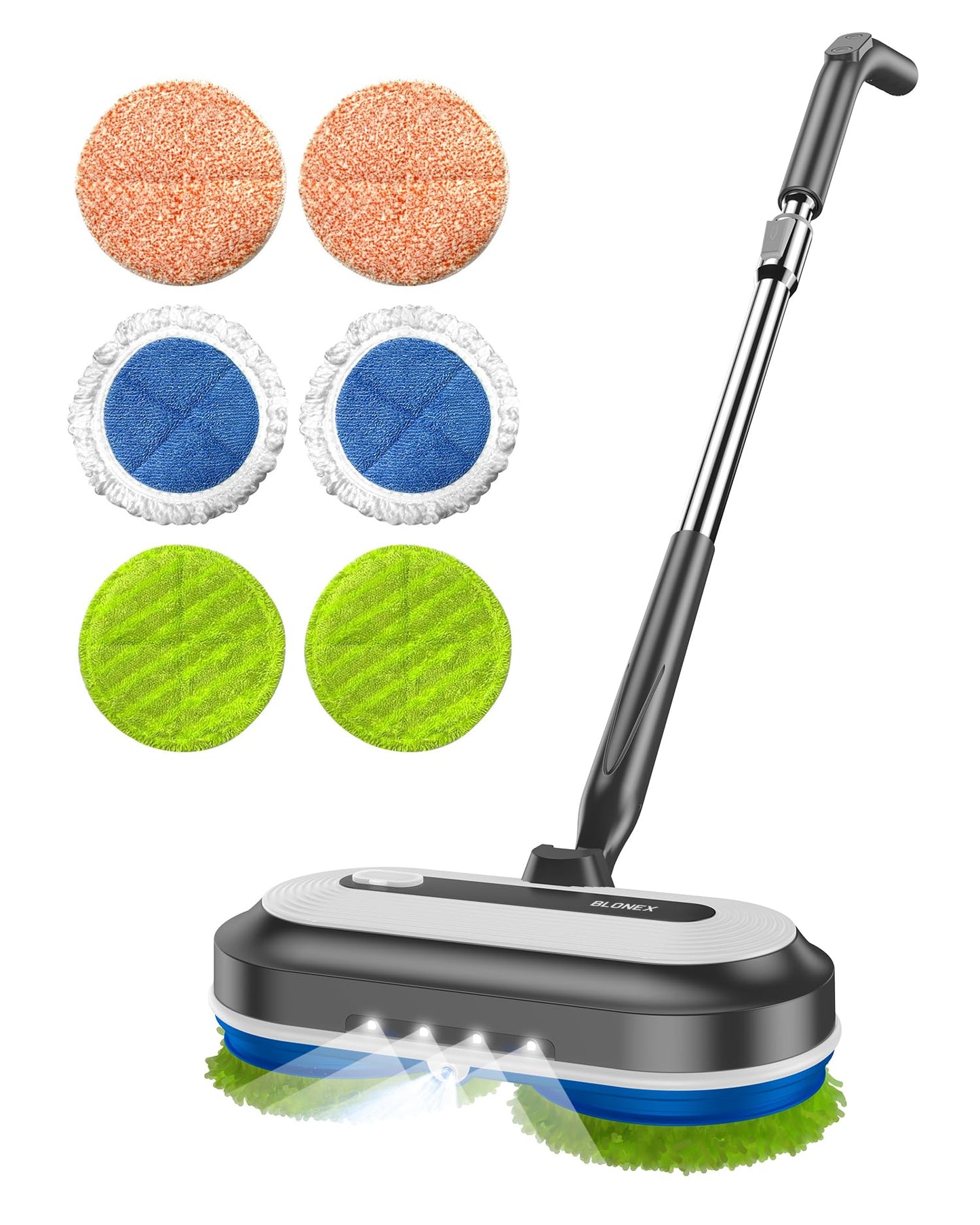 Blonex Cordless Electric Mop, Electric Spin Floor Mop with LED Headlights & Water Sprayer, Long-Lasting Battery, Large 290ml Tank, Self-Propelled Floor Cleaner with Adjustable Tube for All Floors