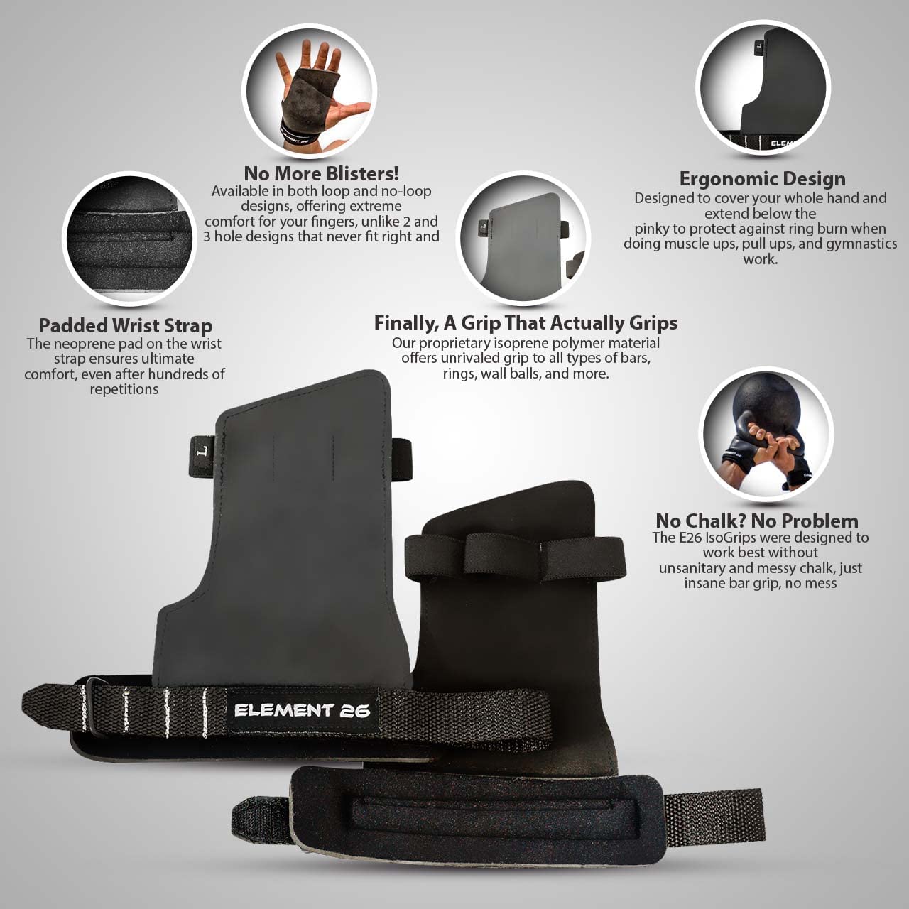 Element 26 Hand Grips for WODs, Gymnastics, Weight Lifting, and Cross Training Gloves - Tactical Grips for Men and Women (Medium, IsoGrip with Loops)