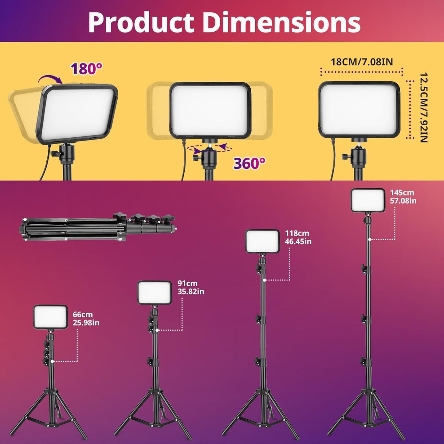 Torjim 16 RGB Photography Video Lighting, Studio Lights with Adjustable Tripod Stand - Color Lighting for Video