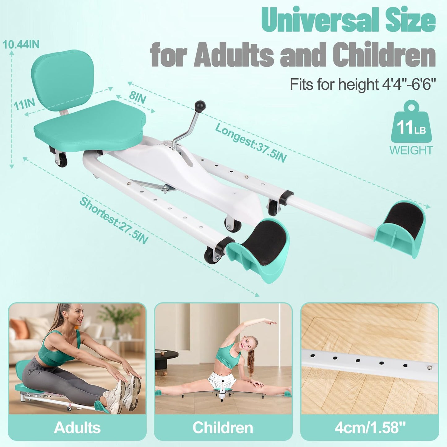 Leg Stretcher Split Machine with Backrest, Adjustable 0-190° Splits Trainer for Flexibility, 330lb Capacity Stretching Equipment for Ballet Yoga Dance Gymnastics, Home Gym Fitness Equipment (Green)