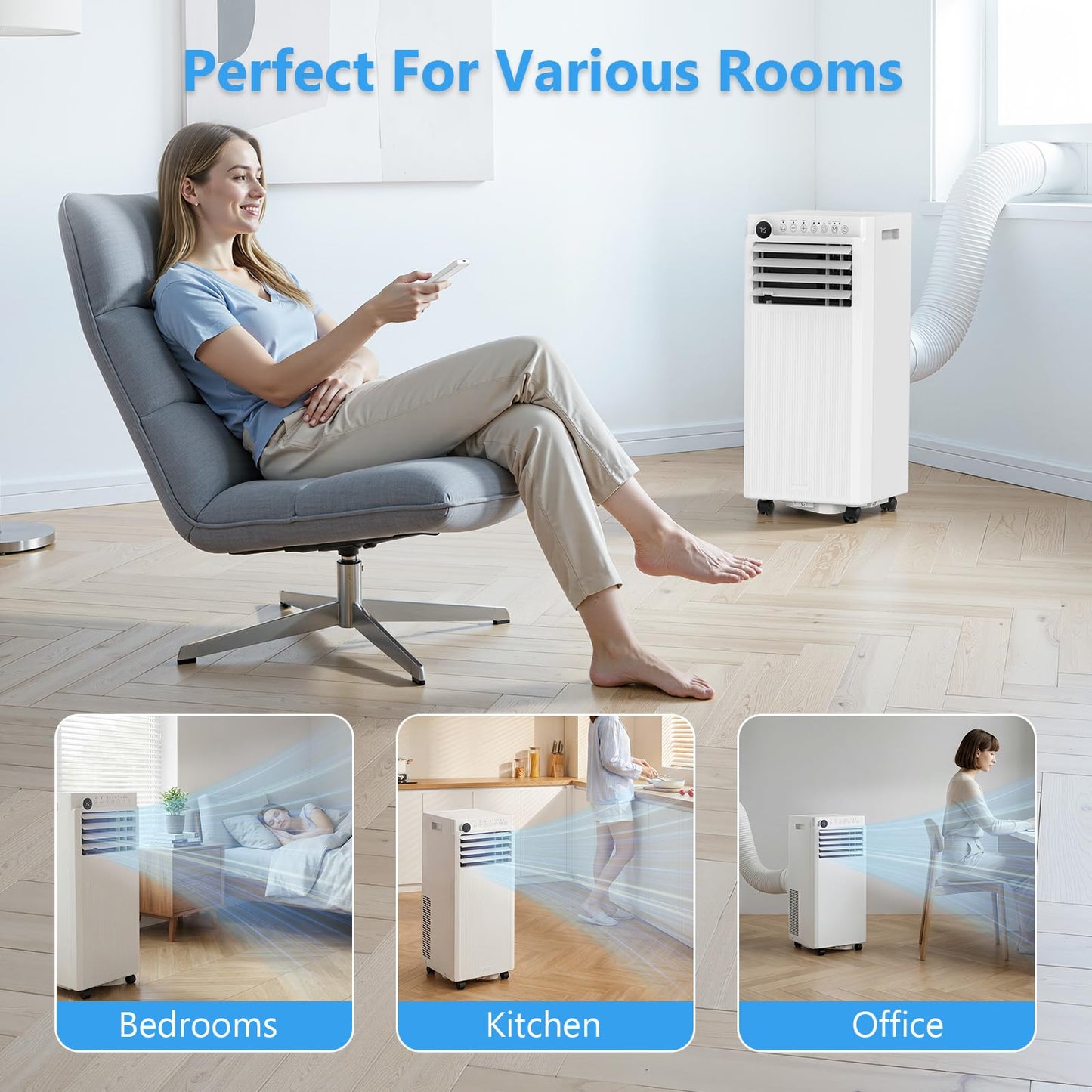 Electactic 10000BTUs Portable Air Conditioner for Bedroom with Drainage-free Cooling, 4 in 1 Portable AC Units with Cool, Fan, Dehumidifier, Sleep, 24H Timer/Remote/Window Kits