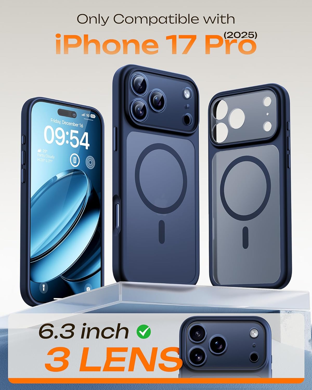 17 17 6.3 inch TOCOL for iPhone Pro Case, Compatible with Magsafe Charger, Full Camera Protection, Translucent Matte