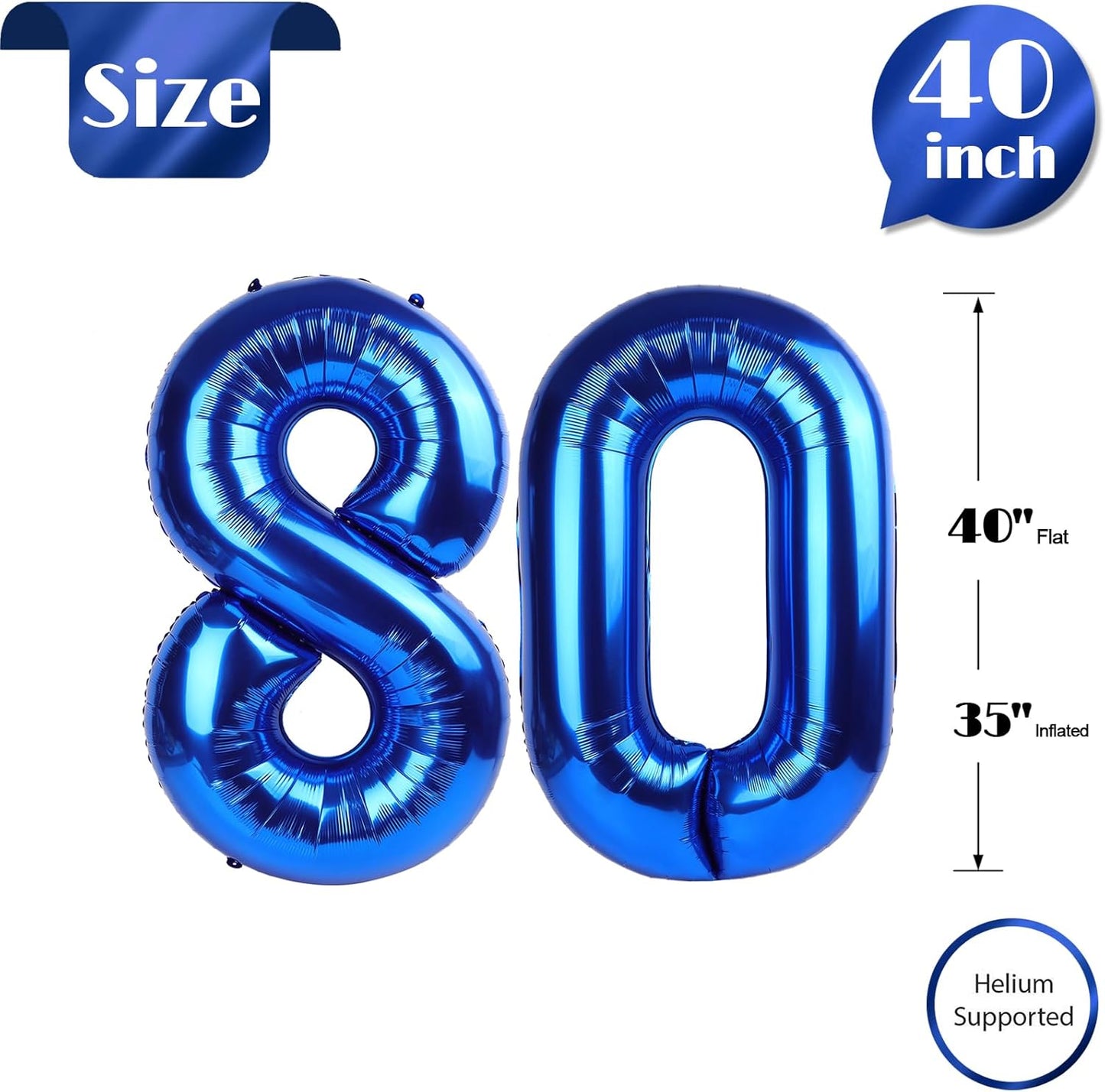 Number 80 Balloon - 40 Inch Navy Blue Birthday Decoration for 80th Celebration | Perfect for Men & Women
