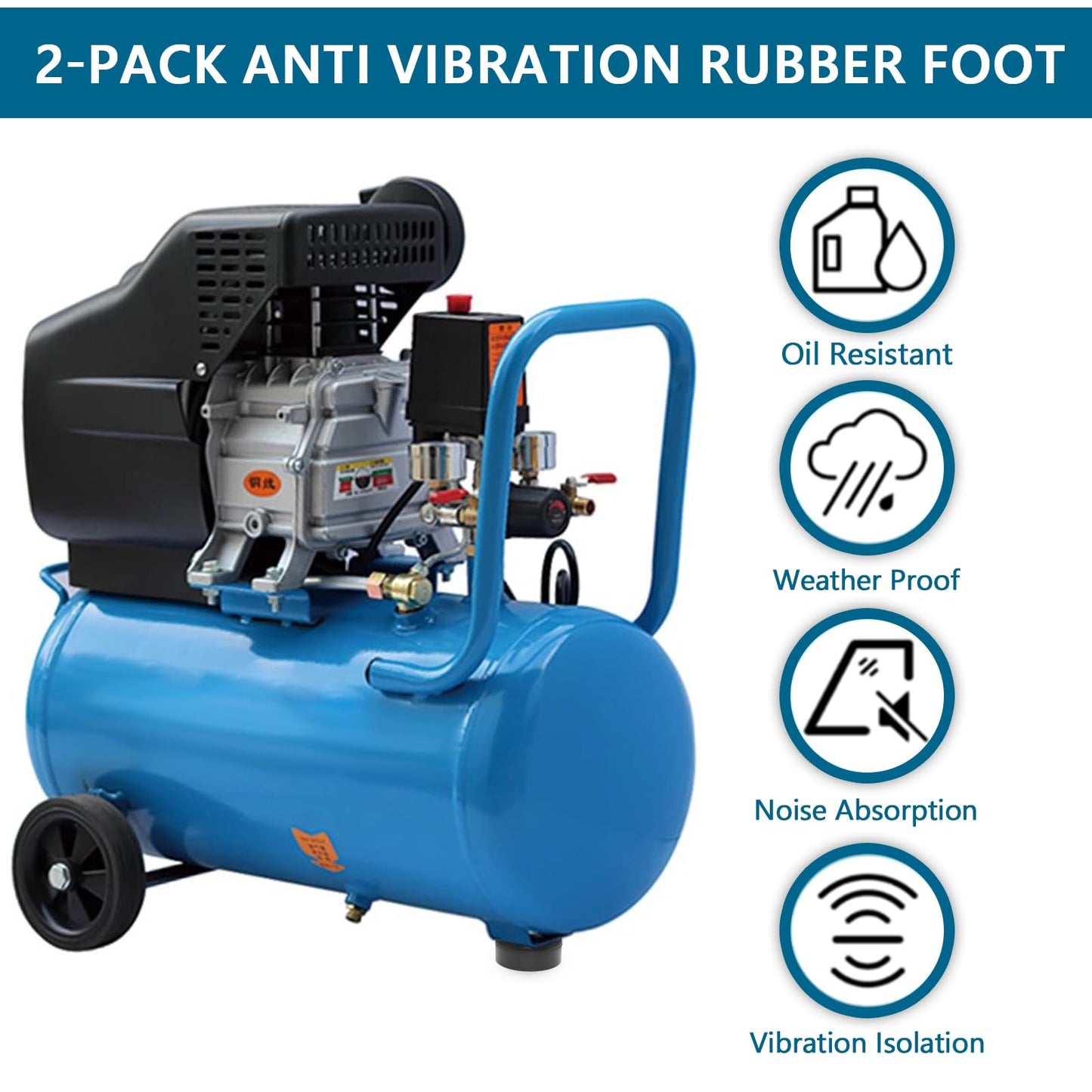 PWEOW Heavy Duty Rubber Anti Vibration Feet for Generators, Pressure Washers, Air Compressors and Pumps Rubber Foot Pads,1 X 2.5 in,with Screw Kits, 4-Pack