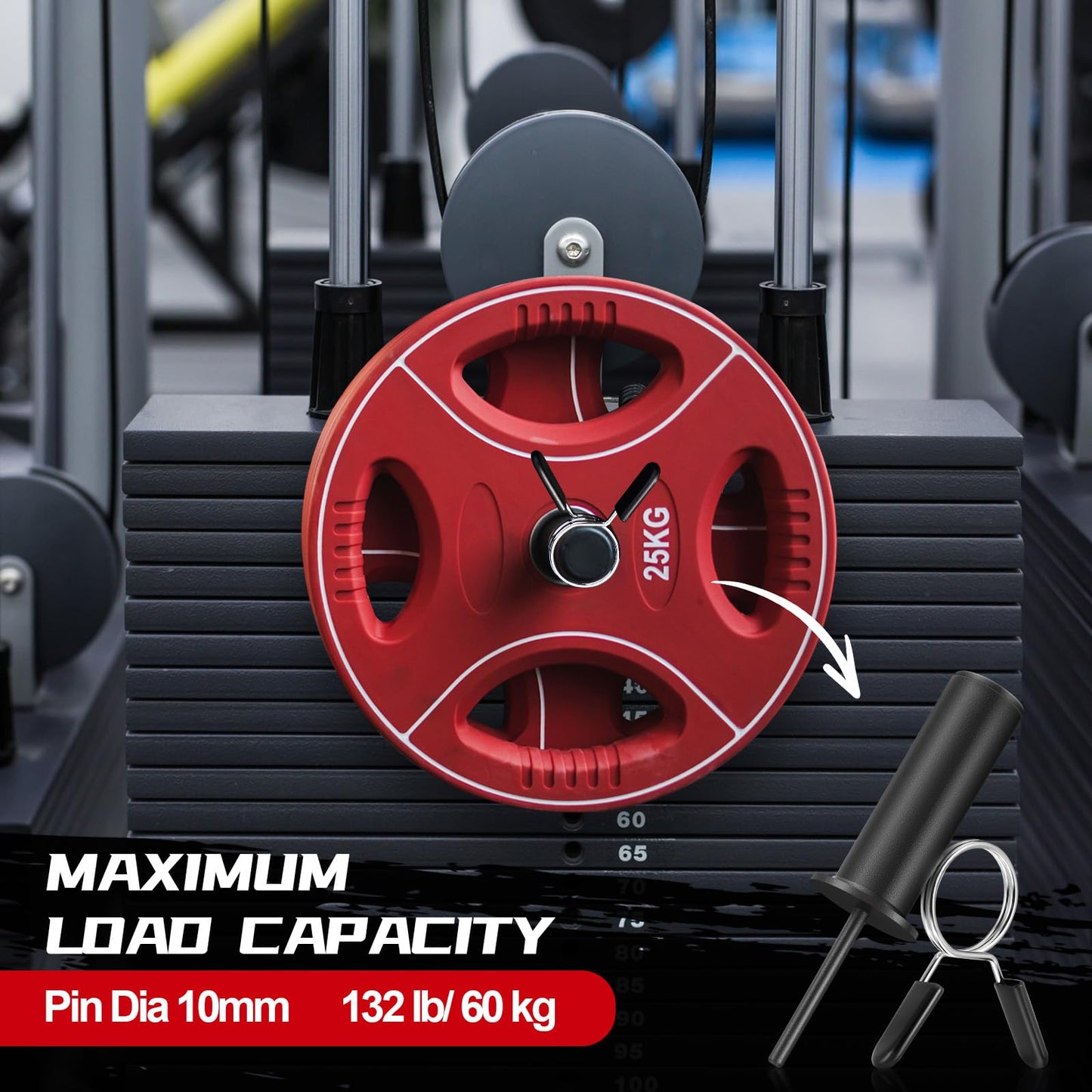 Lasnten Weight Stack Pin Extender, Gym Pin with Spring Clip Collar for 2 Inch Weight Plate Cable Strength Exercise Machine, Commercial and Home Gym