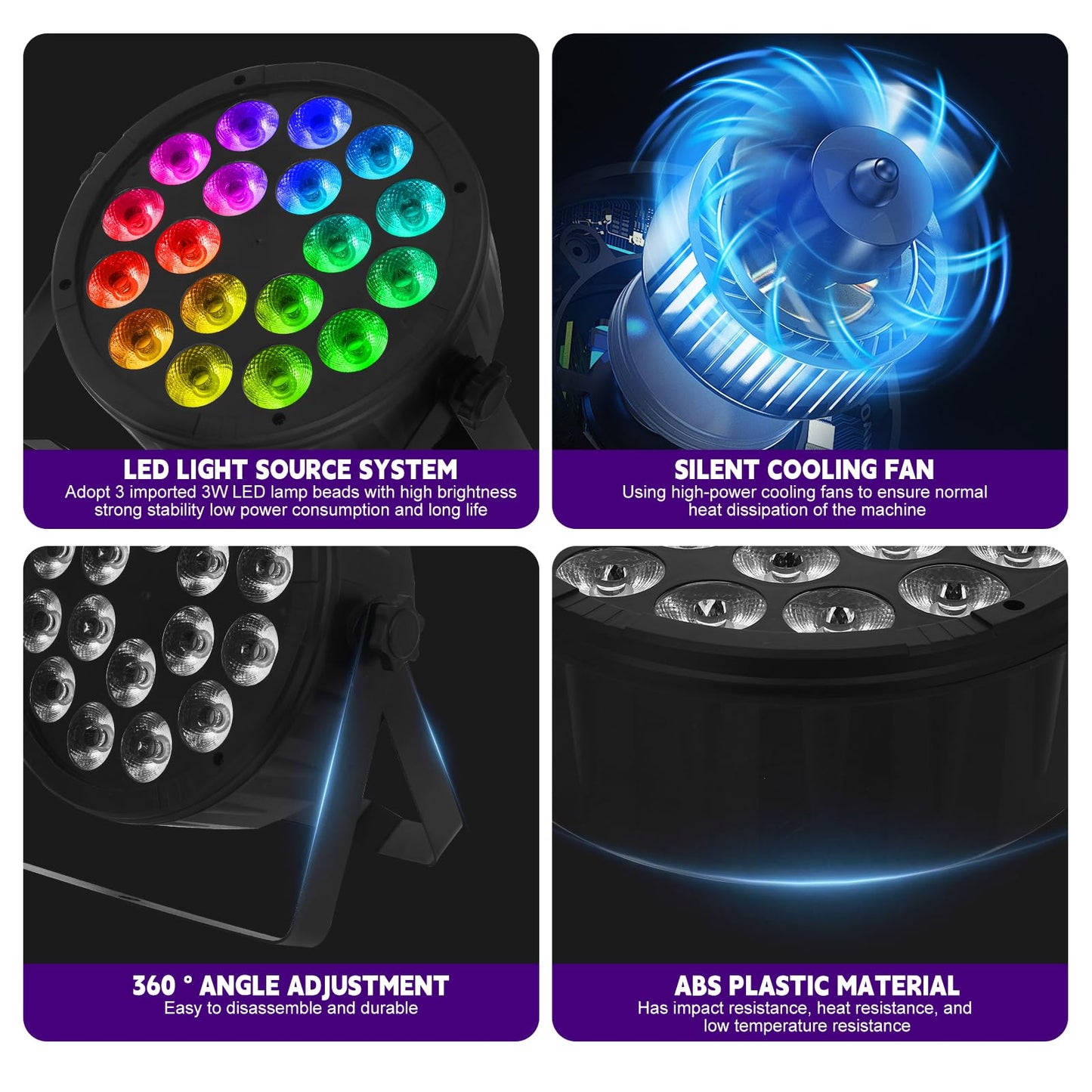 4 Pack 180W LED Stage Par Lights, RGBW 4-in-1 Par Can Light with DMX512 Sound Activated Controlled Stage Uplighting, DJ Lights for Parties Disco Shows Wedding Festival Events Church