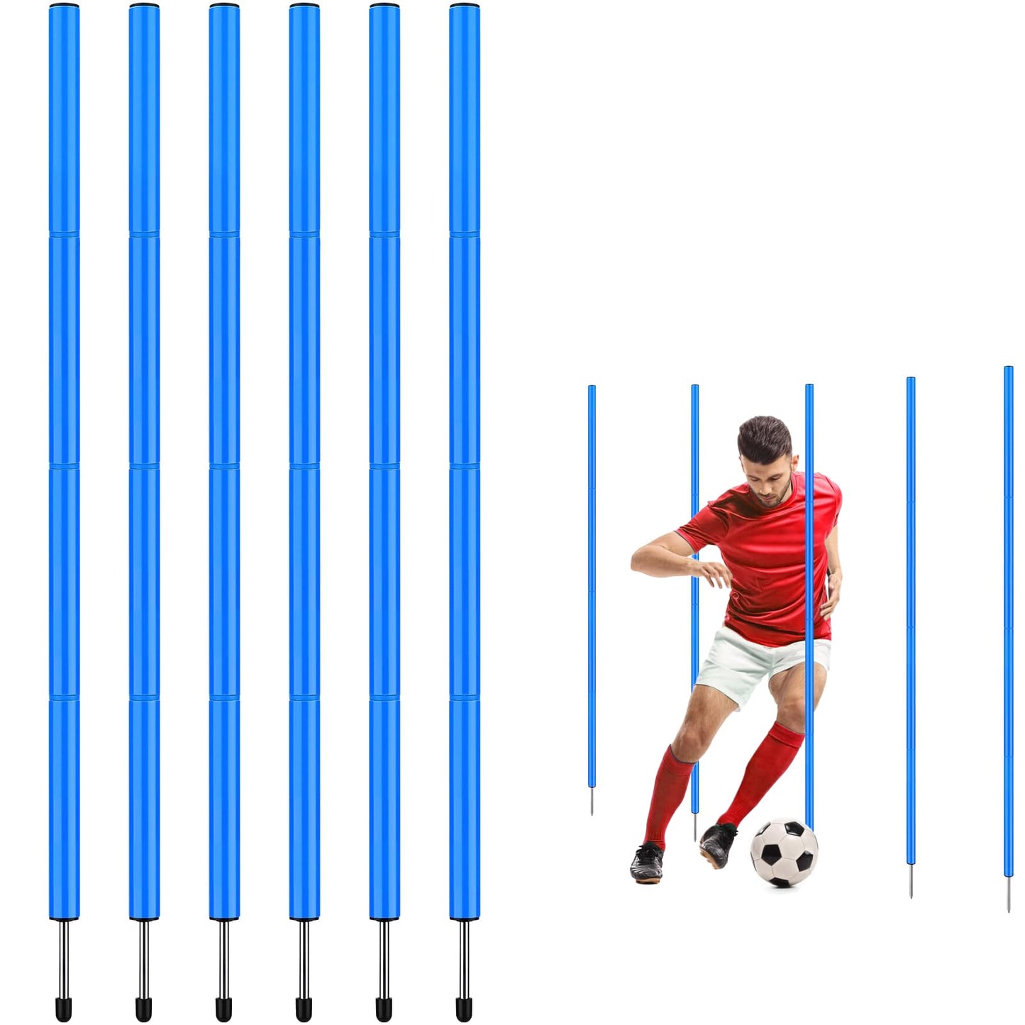 TOBWOLF 6PCS 6FT Adjustable Football Agility Training Poles, Flexible Soccer Agility Poles Soccer Training Sticks, Outdoor Sports Coaching Sticks for Youth Adult Athletes Speed Agility Training, Blue