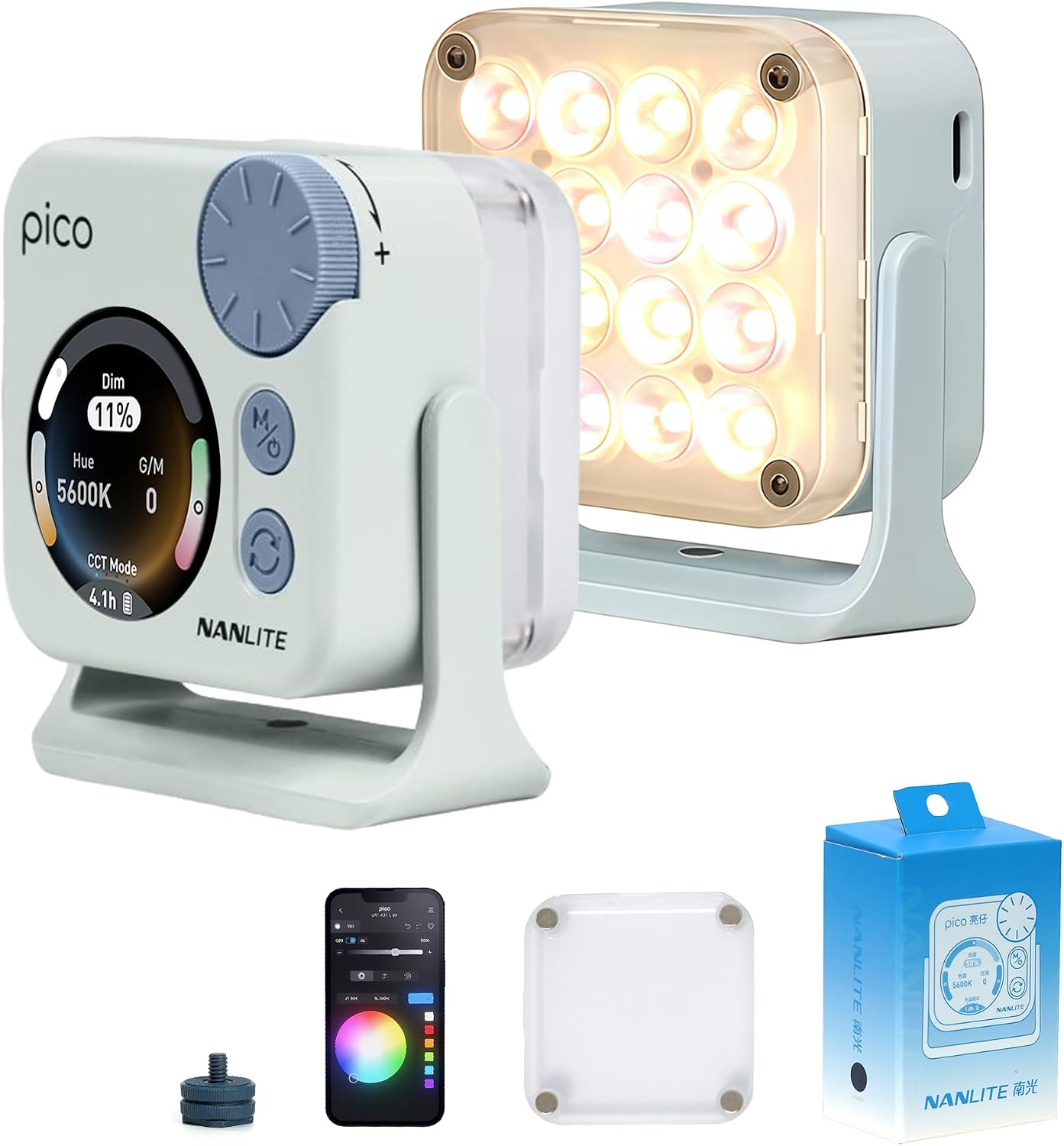 NANLITE Pico Portable LED Fill Light Full Color RGB, Snap-On Attachment for Phone/Camera Photography, Live Streaming