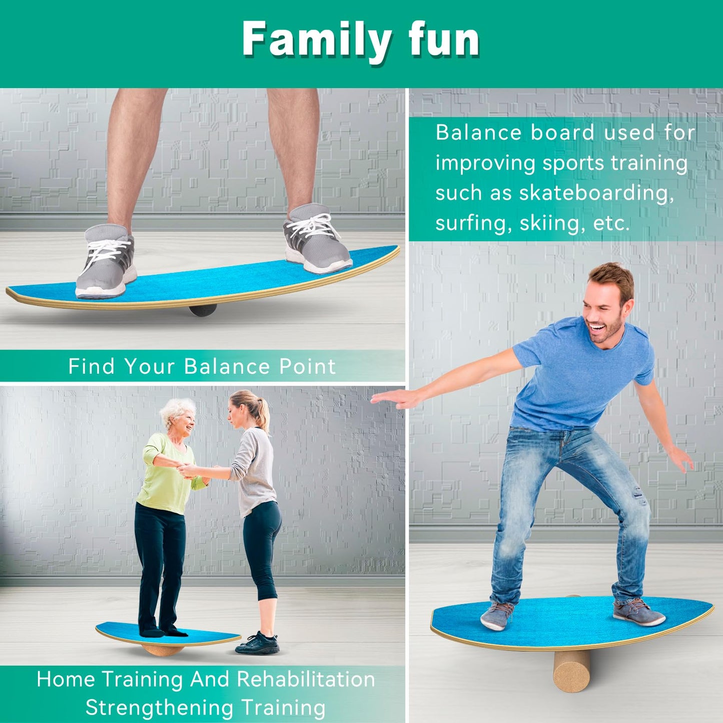 Healfith Balance Boards for Adults,Balance Trainer - Wooden Balance Board,Surface anti-slip treatment Including Roller,Half Ball And Balance Ball
