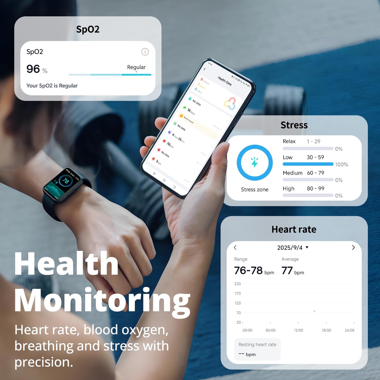 Motivaris Fitness Tracker for Men & Women with 1.47” HD Display, Heart Rate & SpO2 Tracking, Sleep & Activity Monitor, 100+ Sports Modes, 3ATM Waterproof Smart Band, Works with Android & iOS, Black