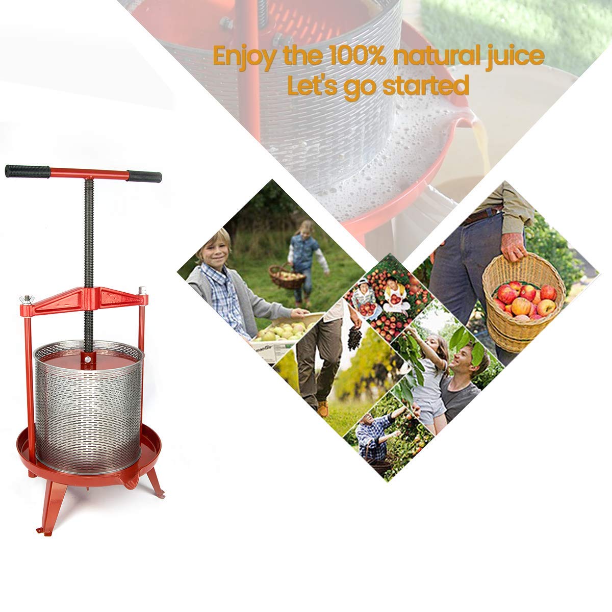 3.69 Gallon Heavy-duty Cross-beam Stainless Steel Fruit and Wine Press with 2 Pack Washable Filter Bag