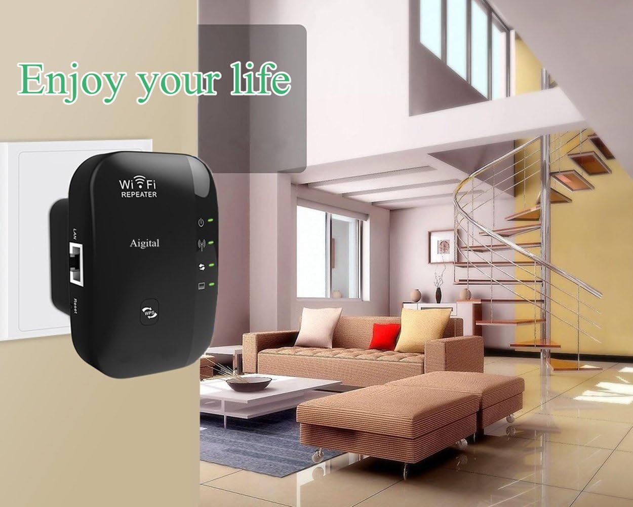 Aigital 300Mbps 2.4GHz Setup WiFi Extender for Home, Wireless Wi-Fi Repeater Super Signal Booster Amplifier