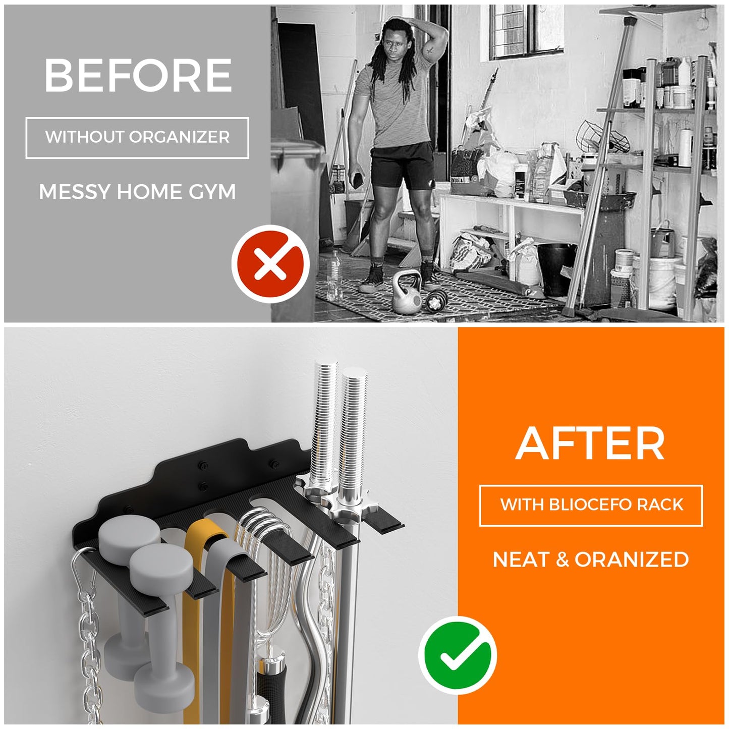 XZHXFX Gym Home Storage Rack, Multi-Purpose Heavy Duty Rack for Resistance Bands, Jump Ropes, Lifting Belt, Fitness Bands, Barbells, Home Gym Accessories Hanger with 6 Hooks