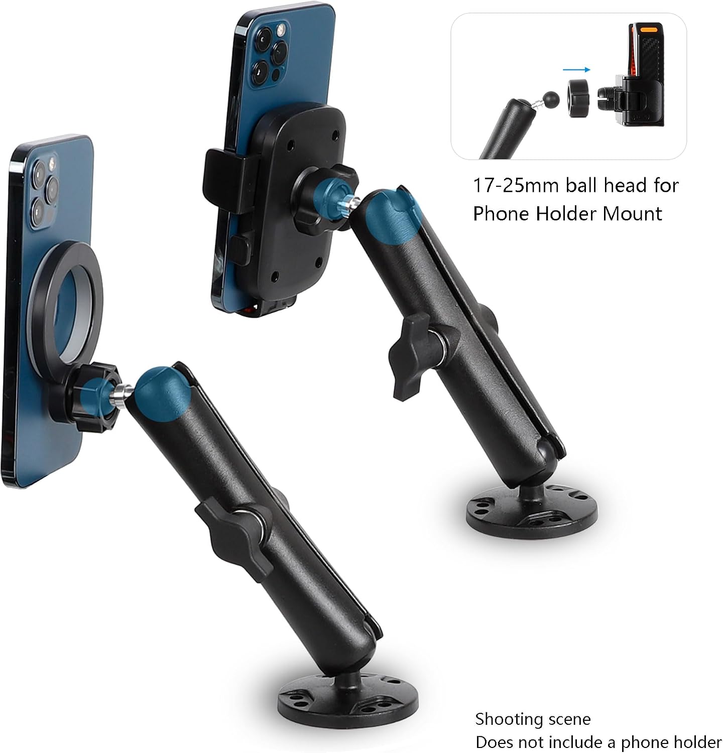 Leenconghui 5.9" 17-25mm (5/8"-1") Heavy-Duty GPS & Phone Mount Holder with Long Arm - Universal Ball Adapter/T-Bolt