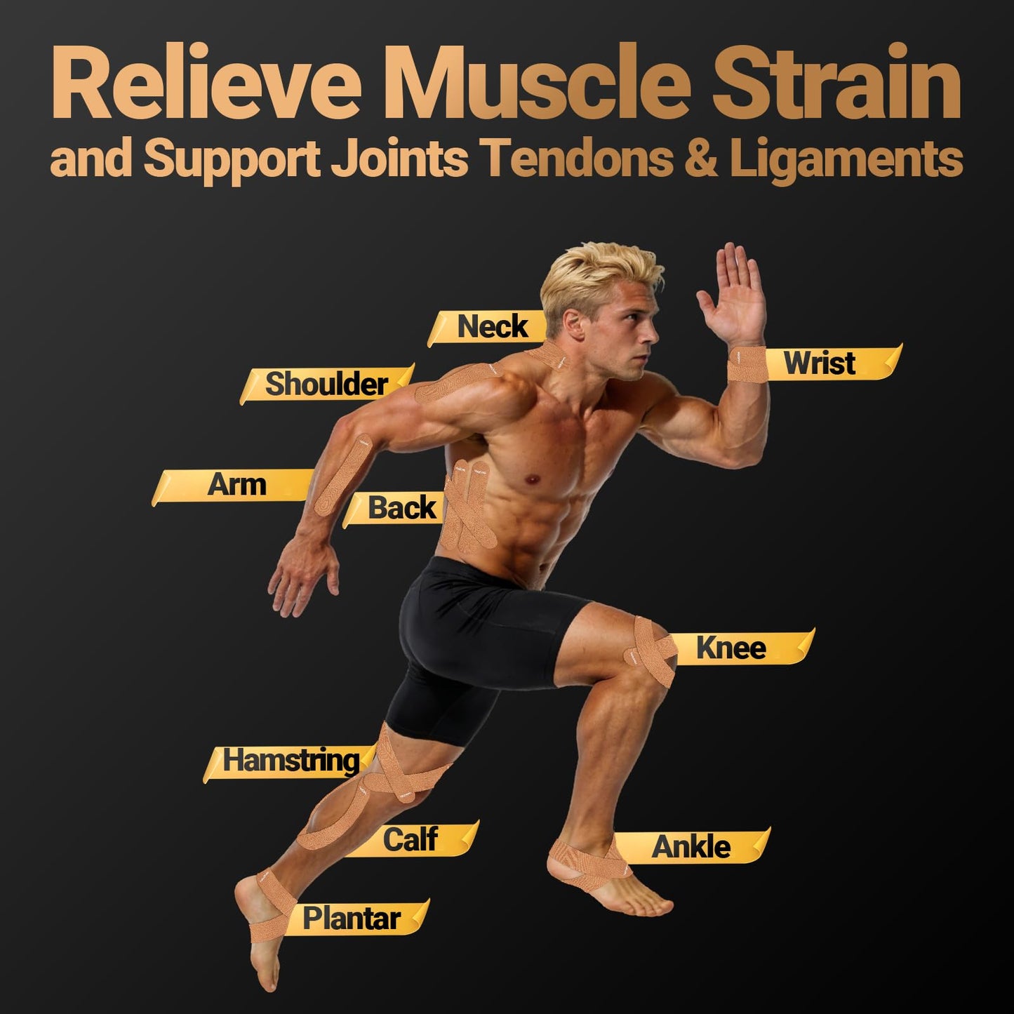 OWNQOBE Kinesiology Tape Precut (2 Rolls, 40 Strips) –Waterproof, Latex-Free Hypoallergenic Athletic Tape for Muscle & Joint Support –Breathable Elastic Sports Tape for Recovery & Shoulder Pain Beige