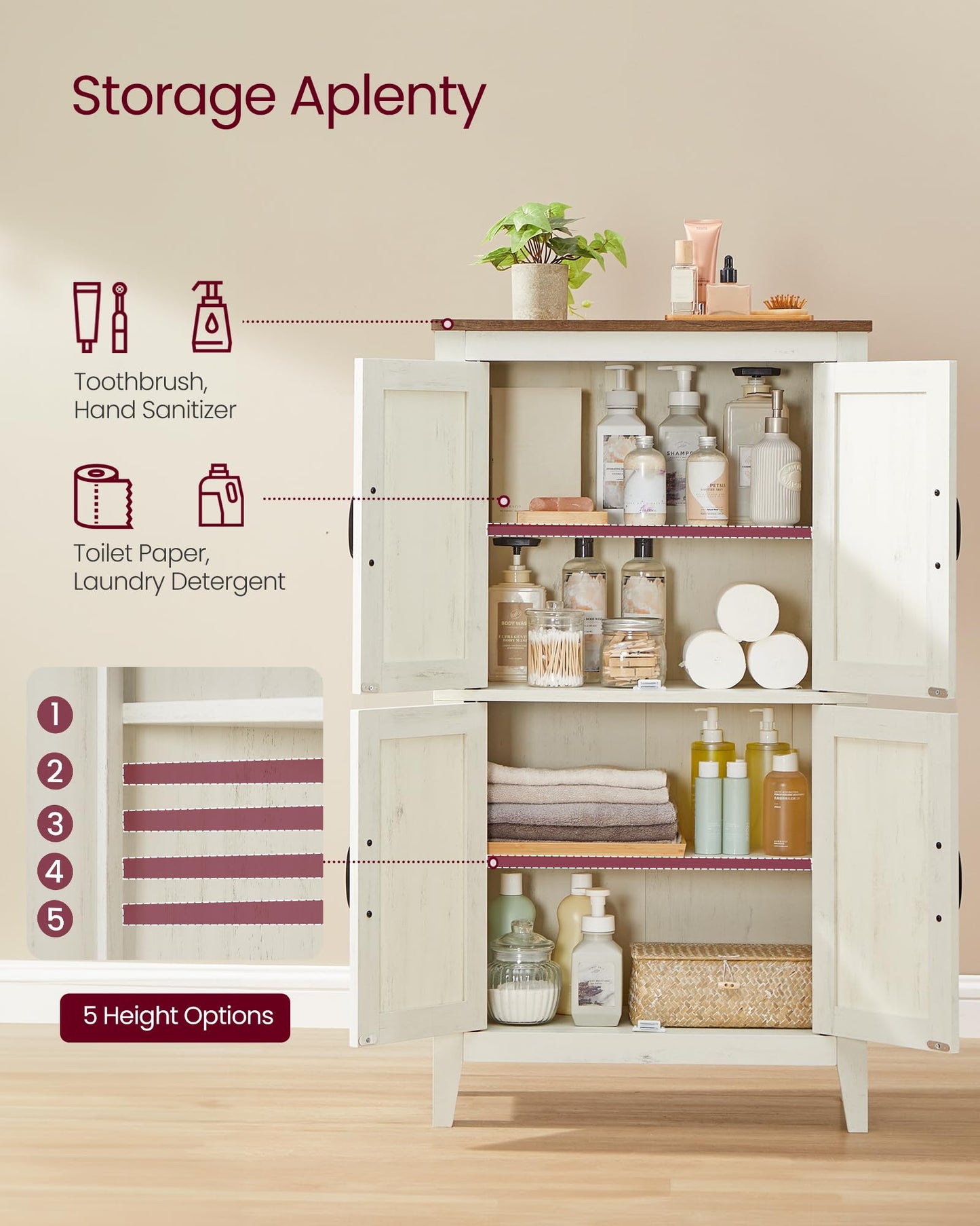 VASAGLE LIRY Collection - Farmhouse Storage Cabinet, Bathroom Floor Cabinet with Barn Doors, Freestanding Kitchen Pantry, Adjustable Shelves, for Dining Room, Living Room, Rustic White, UBBK773W01