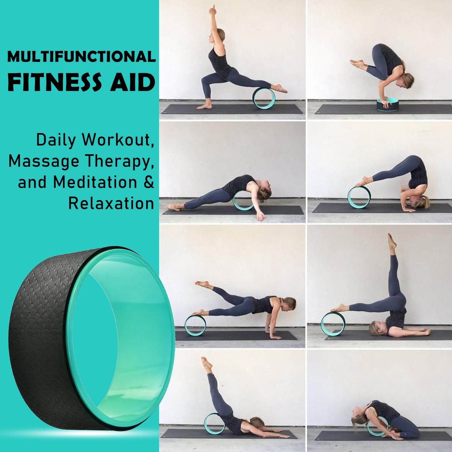 NGT 13 Inch Yoga Wheel for Back Pain Relief and Stretching - Strong & Comfortable Dharma Yoga Prop for Flexibility, Balance & Core Strength - Durable Exercise Wheel