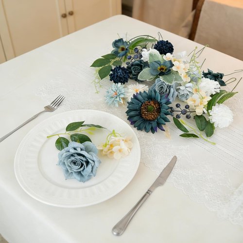 Idyllic Blue Artificial Flower Box - Elegant Wedding Table Centerpiece | Ready-to-Use Party Decor